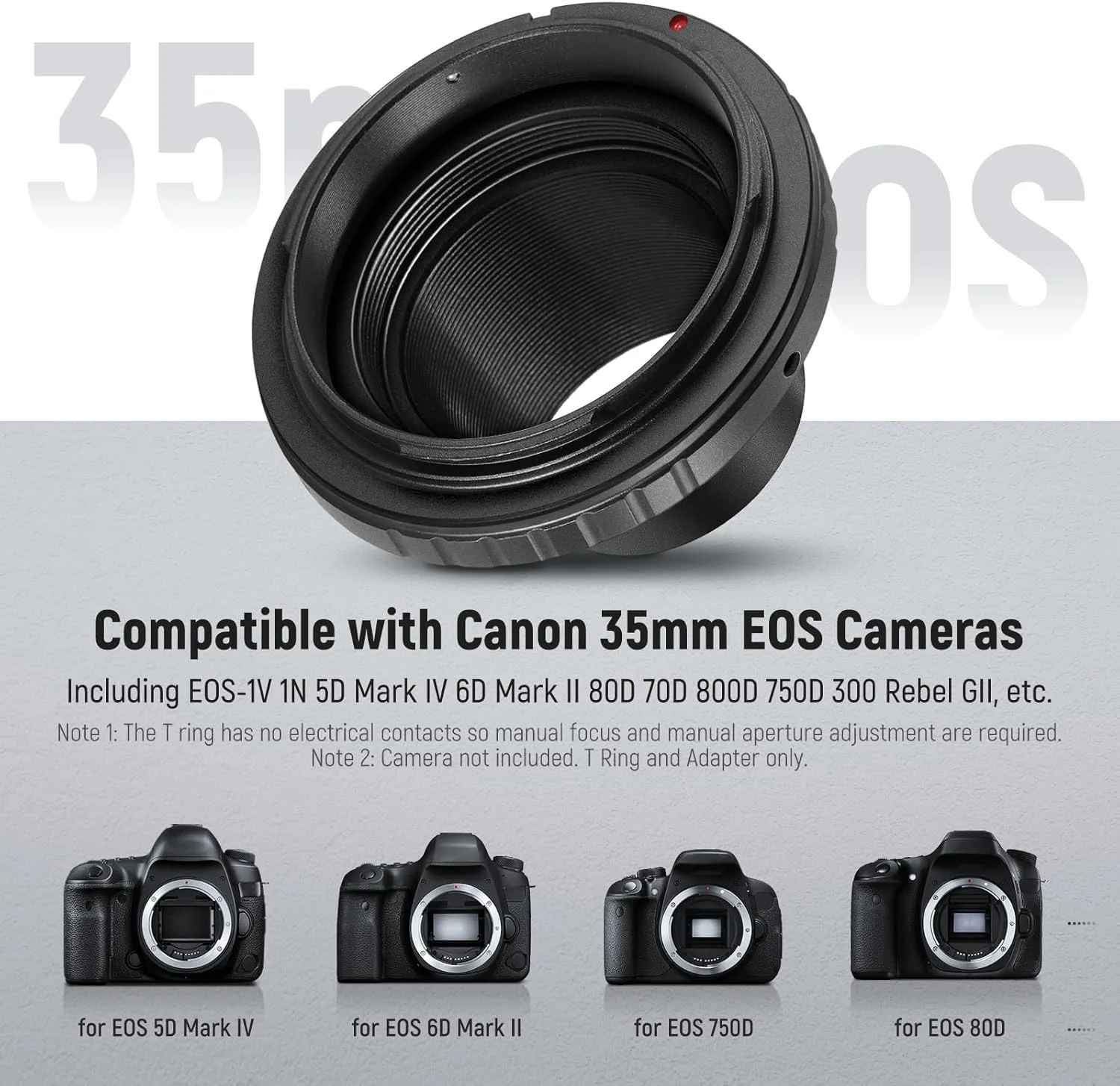 حلقه T نیور با رزوه های M42 و آداپتور تلسکوپ 1.25 اینچی سازگار با دوربین های EOS 35 میلی متری کانن و چشمی های تلسکوپ، حلقه آداپتور لنز برای EOS-1V 1N 5D Mark IV 6D Mark II 80D 70D 800D 750D، LA-05 حلقه T نیور با رزوه های M42 و آداپتور تلسکوپ 1.25 اینچی سازگار با دوربین های EOS 35 میلی متری کانن و چشمی های تلسکوپ، حلقه آداپتور لنز برای EOS-1V 1N 5D Mark IV 6D Mark II 80D 70D 800D 750D، LA-05