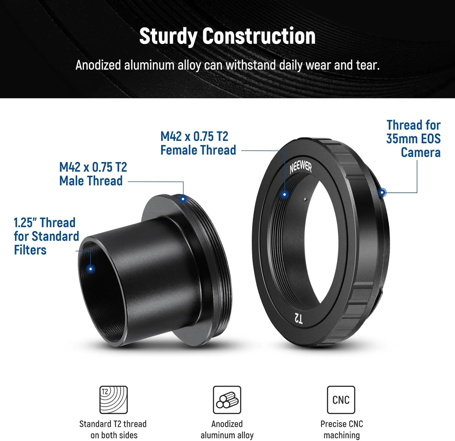 حلقه T نیور با رزوه های M42 و آداپتور تلسکوپ 1.25 اینچی سازگار با دوربین های EOS 35 میلی متری کانن و چشمی های تلسکوپ، حلقه آداپتور لنز برای EOS-1V 1N 5D Mark IV 6D Mark II 80D 70D 800D 750D، LA-05 حلقه T نیور با رزوه های M42 و آداپتور تلسکوپ 1.25 اینچی سازگار با دوربین های EOS 35 میلی متری کانن و چشمی های تلسکوپ، حلقه آداپتور لنز برای EOS-1V 1N 5D Mark IV 6D Mark II 80D 70D 800D 750D، LA-05