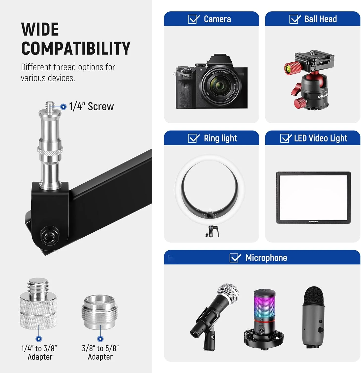 پایه رومیزی دوربین NEEWER، پایه نگهدارنده وب کم بالای سر با 4 بازوی مفصلی انعطاف پذیر، پیچ های 3/8 اینچ 1/4 اینچ 5/8 اینچ برای میکروفون، نور LED، ضبط ویدیو، پخش زنده، پادکست، بازی، ST004 پایه رومیزی دوربین NEEWER، پایه نگهدارنده وب کم بالای سر با 4 بازوی مفصلی انعطاف پذیر، پیچ های 3/8 اینچ 1/4 اینچ 5/8 اینچ برای میکروفون، نور LED، ضبط ویدیو، پخش زنده، پادکست، بازی، ST004