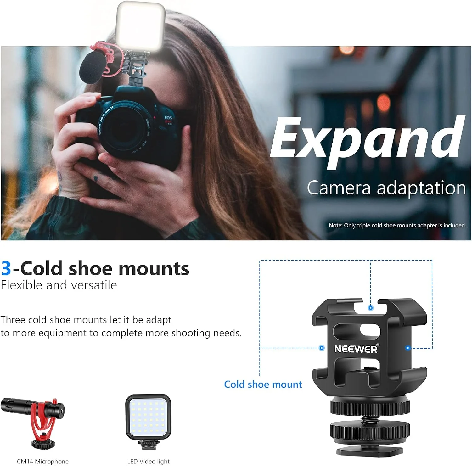 آداپتور اتصال کفشک گرم NEEWER برای نور دوربین، مانیتور میدانی، میکروفون ویدئویی، سازگار با دوربین های Canon Nikon و دوربین فیلمبرداری