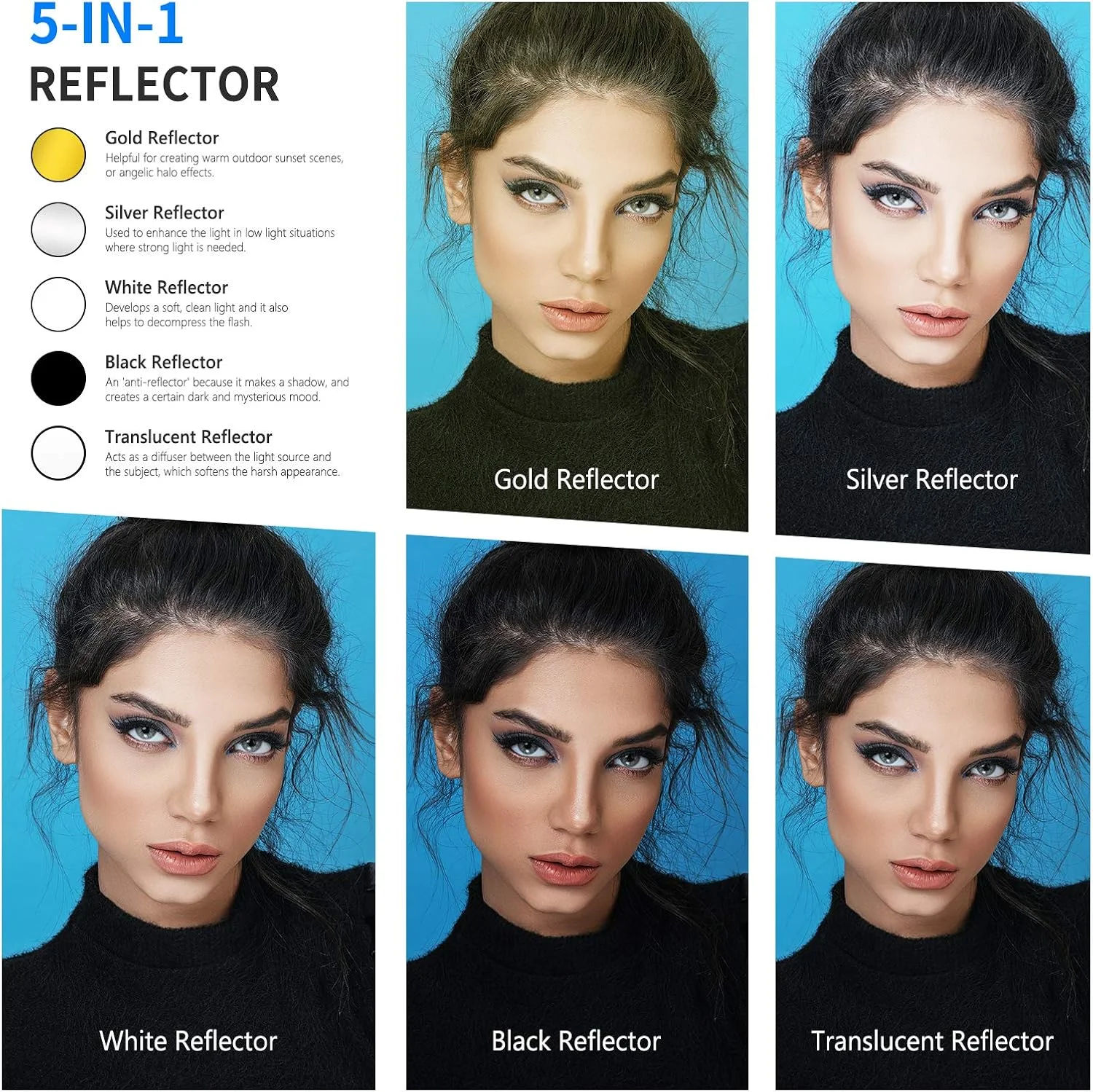 بازتابنده نور 5 در 1 تاشو NEEWER با قطر 80 سانتی متر به همراه کیف حمل، شامل سطوح شفاف، نقره ای، طلایی، سفید و مشکی، مناسب برای نورپردازی استودیویی و فضای باز بازتابنده نور 5 در 1 تاشو NEEWER با قطر 80 سانتی متر به همراه کیف حمل، شامل سطوح شفاف، نقره ای، طلایی، سفید و مشکی، مناسب برای نورپردازی استودیویی و فضای باز