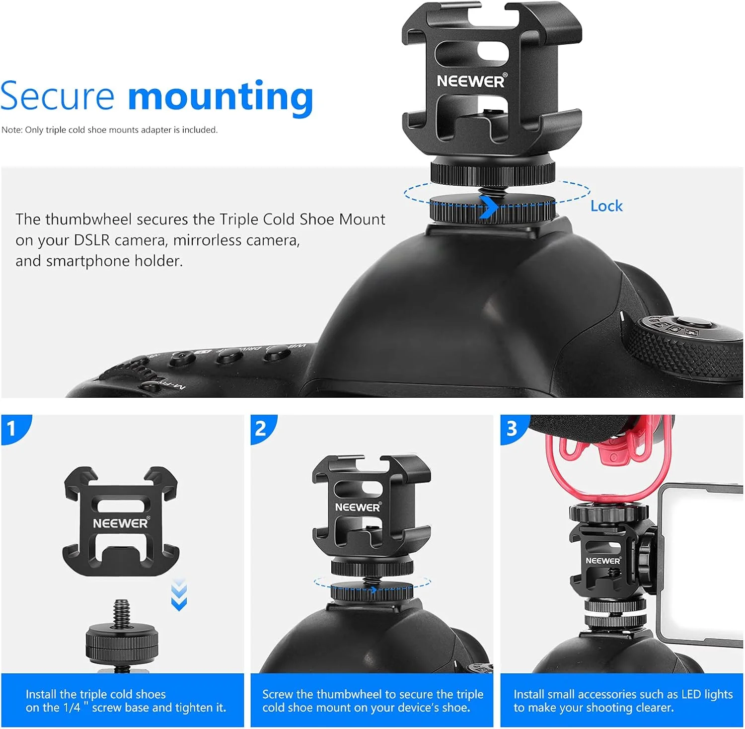 آداپتور اتصال کفشک گرم NEEWER برای نور دوربین، مانیتور میدانی، میکروفون ویدئویی، سازگار با دوربین های Canon Nikon و دوربین فیلمبرداری