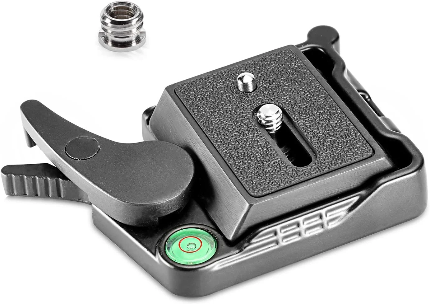 آداپتور صفحه رهاسازی سریع آلیاژ آلومینیوم مشکی Neewer® با پیچ 1/4 اینچ - 3/8 اینچ و تراز حبابی برای سه پایه دوربین DSLR، تک پایه، تثبیت کننده، سر توپی