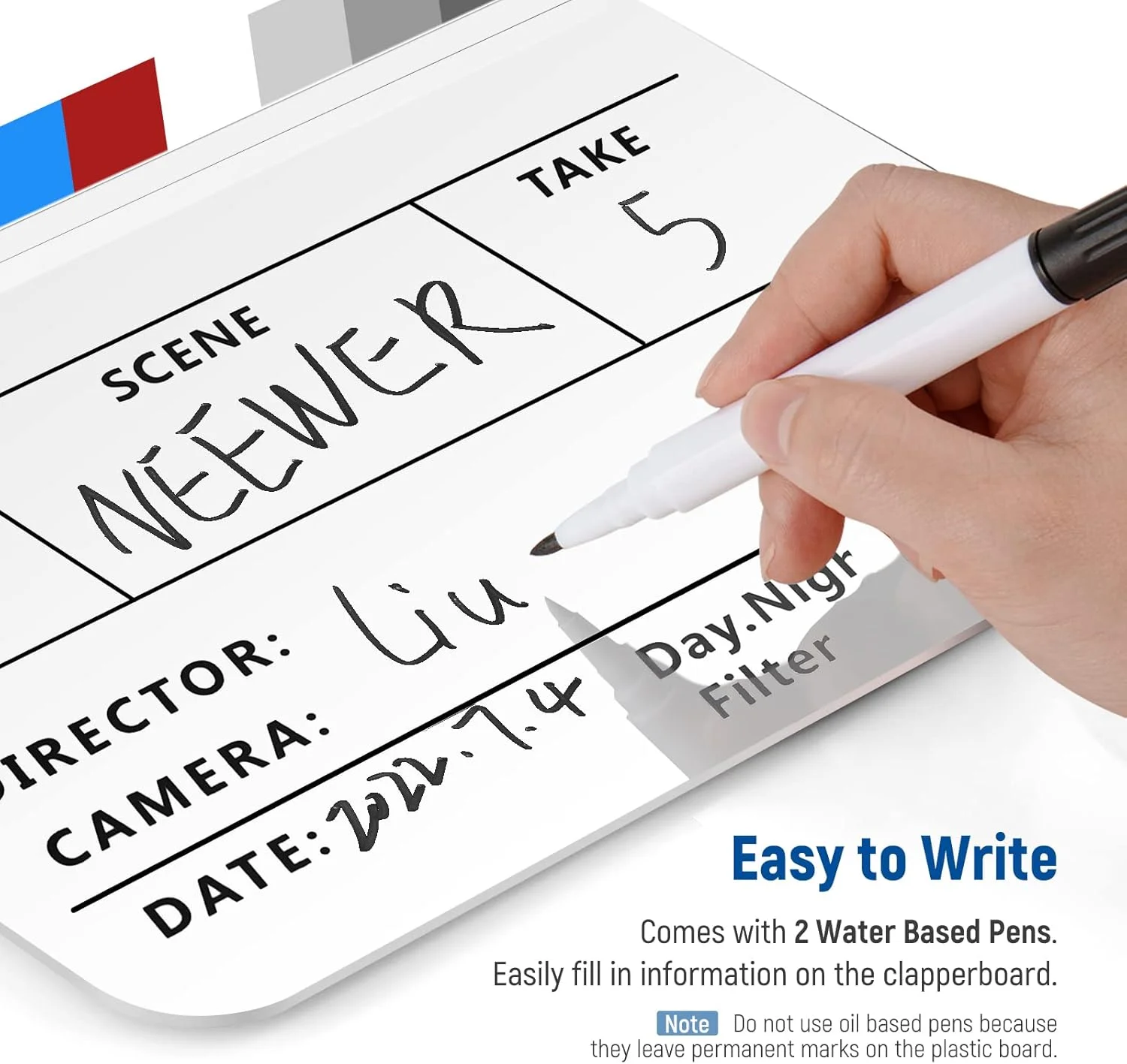 تخته کلاکت فیلمبرداری اکرلیک NEEWER، 30x25 سانتی متر، تخته صحنه فیلمبرداری پلاستیکی با پاک کن مغناطیسی، 2 عدد قلم مبتنی بر آب، پارچه تمیز کننده و آچار آلن L شکل (سفید)