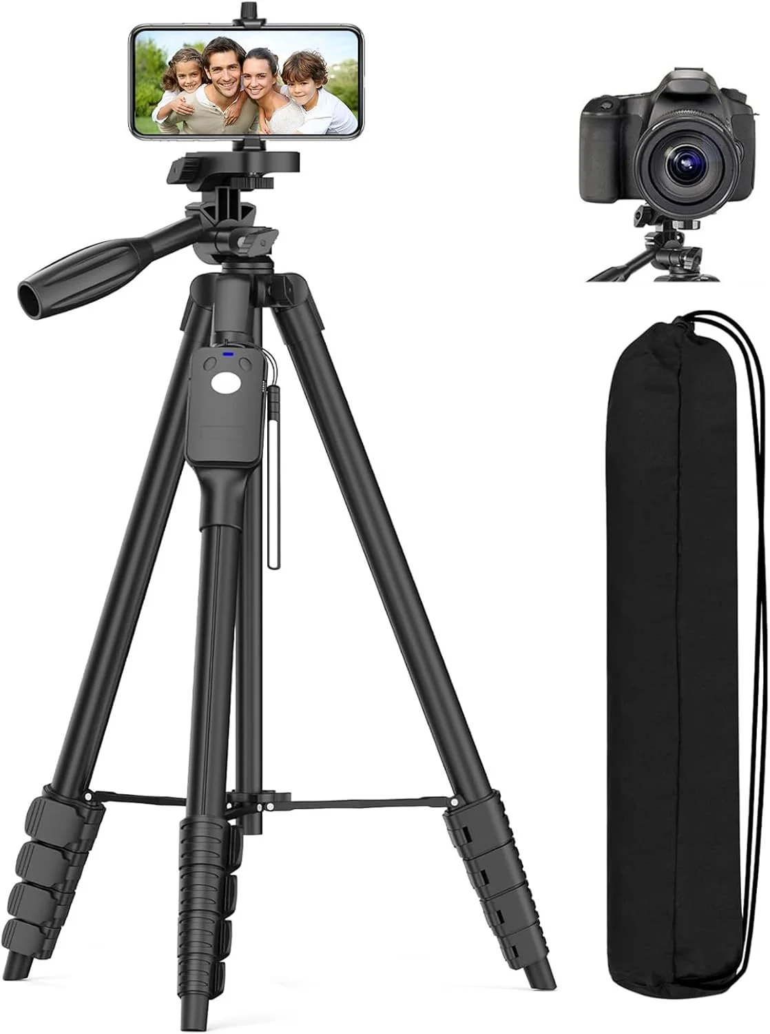 سه پایه دوربین TONEOF با ارتفاع 170 سانتی متر، پایه سه پایه تلفن همراه با صفحه رهاسازی سریع، پایه دوربین با ریموت و کیف مسافرتی، سر سه پایه تلفن برای فیلمبرداری، سه پایه مسافرتی برای تلفن/دوربین/DSLR/وب کم/پروژکتور/نور