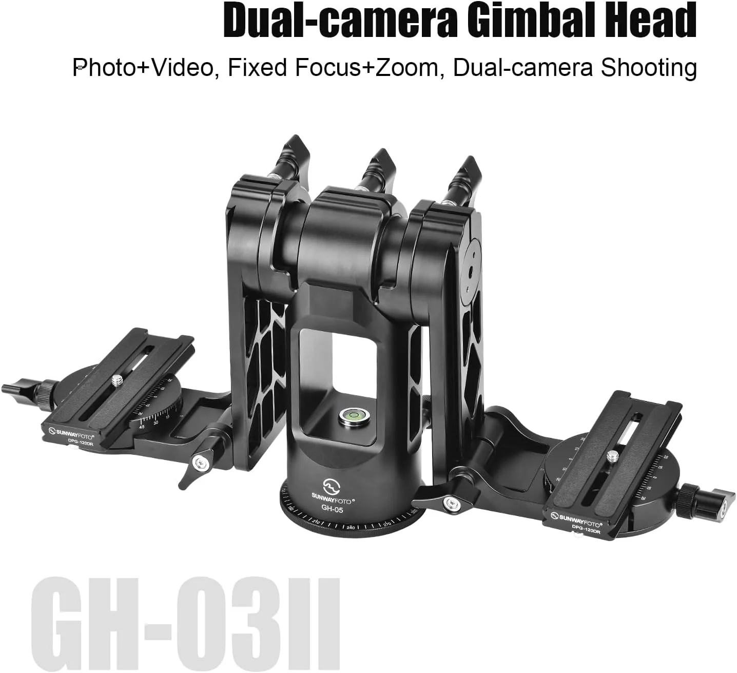 هد گیمبال استریو SUNWAYFOTO GH-03II با 2 گیره سازگار با Arca برای دوربین دوقلو