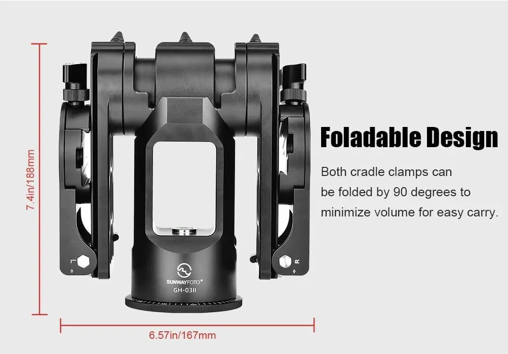 هد گیمبال استریو SUNWAYFOTO GH-03II با 2 گیره سازگار با Arca برای دوربین دوقلو