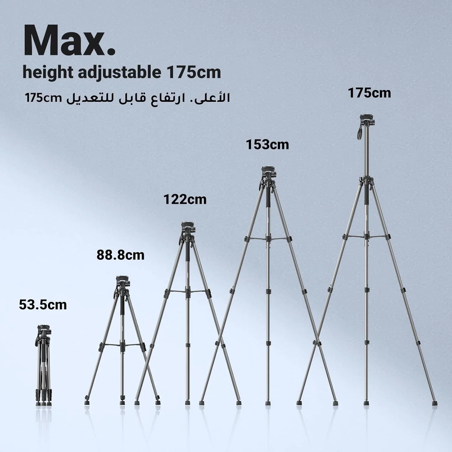 پایه نگهدارنده دوربین UGREEN، 175 سانتی‌متری، مقاوم، قابل تنظیم، مناسب برای ضبط ویدیو با آیفون، سازگار با دوربین‌های DSLR/SLR Canon EOS R8/R7/R6 Sony ZV 1F ZV E10
