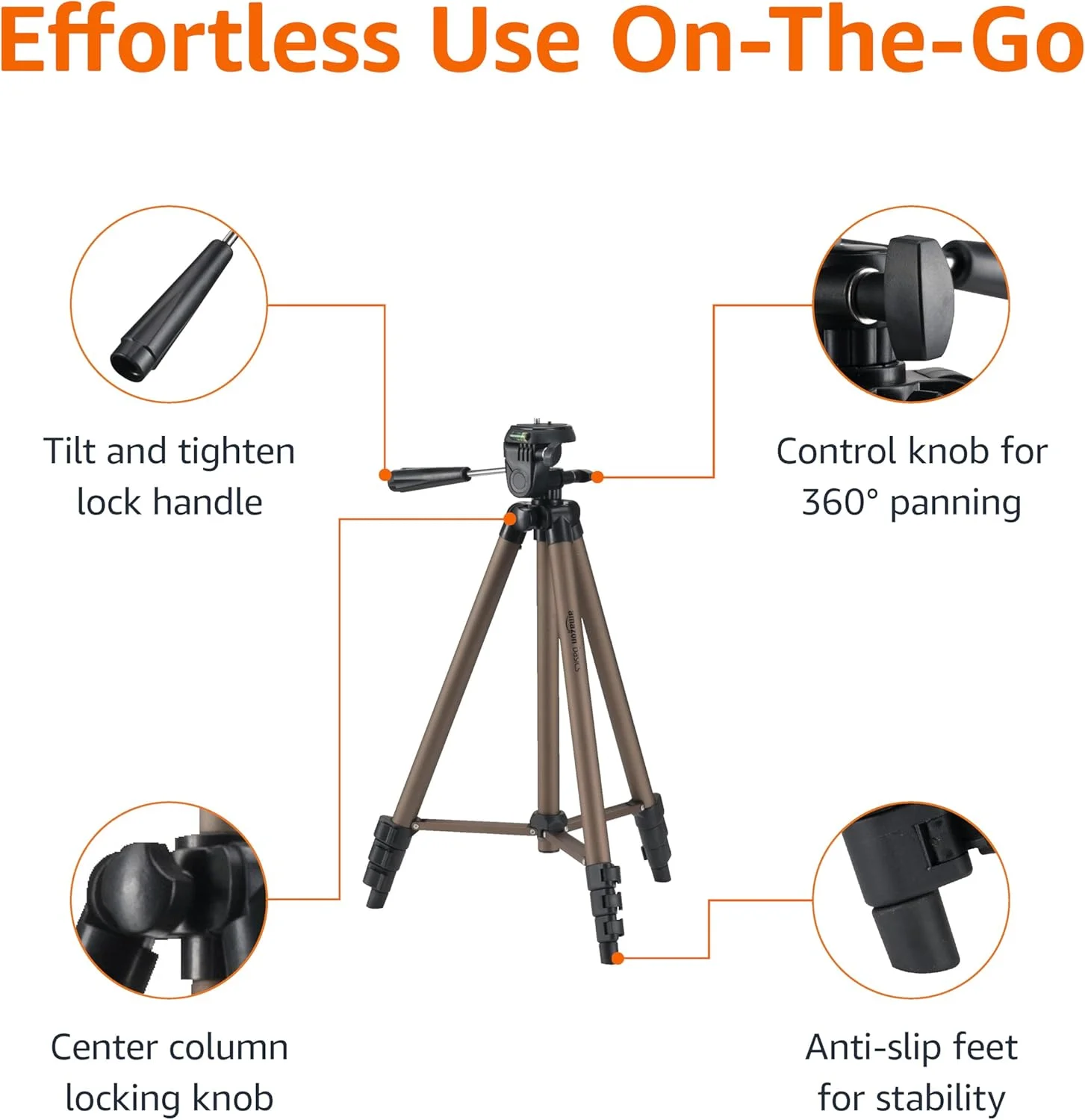 پایه دوربین سبک وزن آمازون بیسیکس 127 سانتی متری (50 اینچ) به همراه کیف، شامپاین