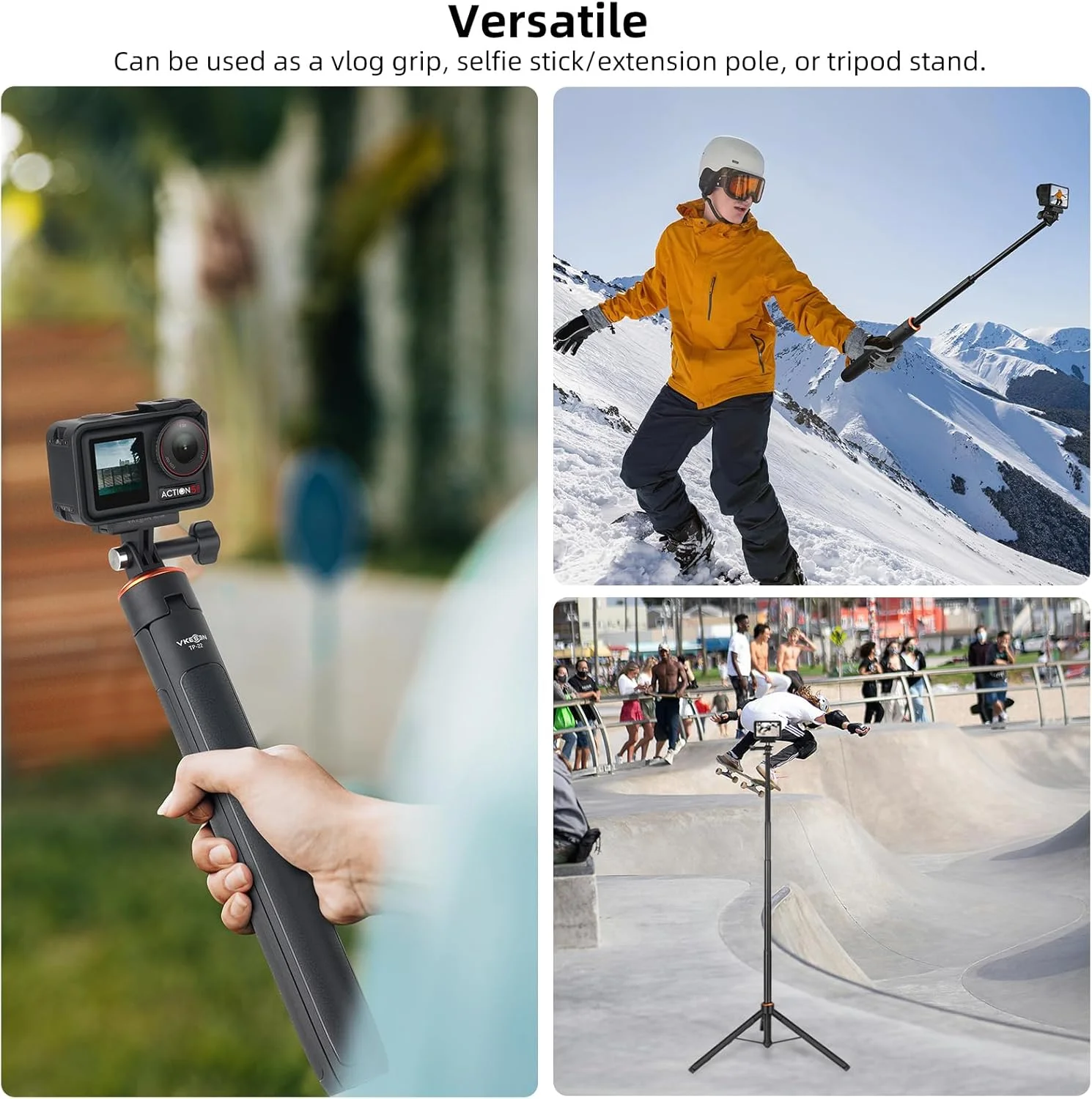 پایه سفری سه پایه سلفی استیک قابل افزایش طول 136 سانتی متری برای DJI Osmo Action 5 Pro، Osmo Action 4، Osmo Action 3، Osmo 360 - کیت لوازم جانبی دسته برای دوربین DJI Osmo Action