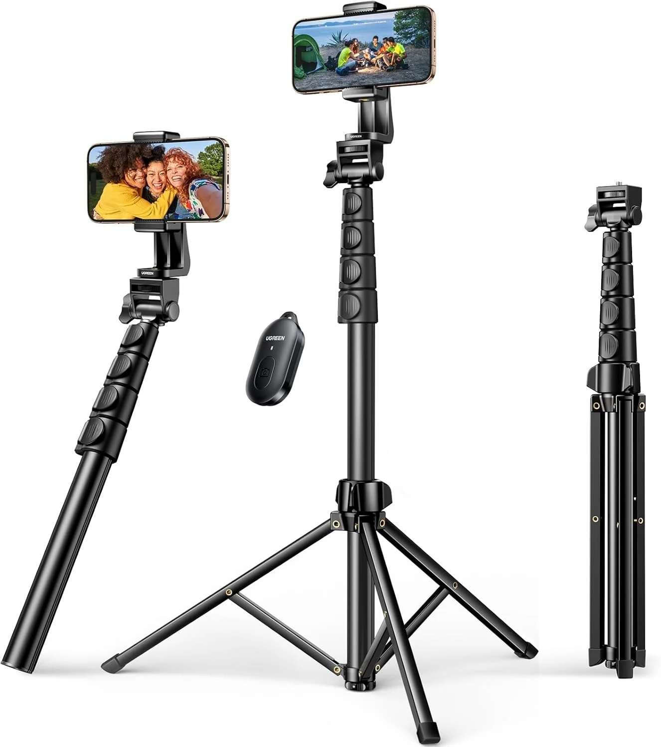 پایه نگهدارنده گوشی UGREEN مدل 170cm به همراه ریموت کنترل بلوتوثی، پایه عکاسی همه کاره، 100% فلز آلومینیوم، تاشو، سبک وزن، سه پایه مناسب برای همه گوشی های هوشمند، دوربین های GO Pro و دوربین های دیجیتال