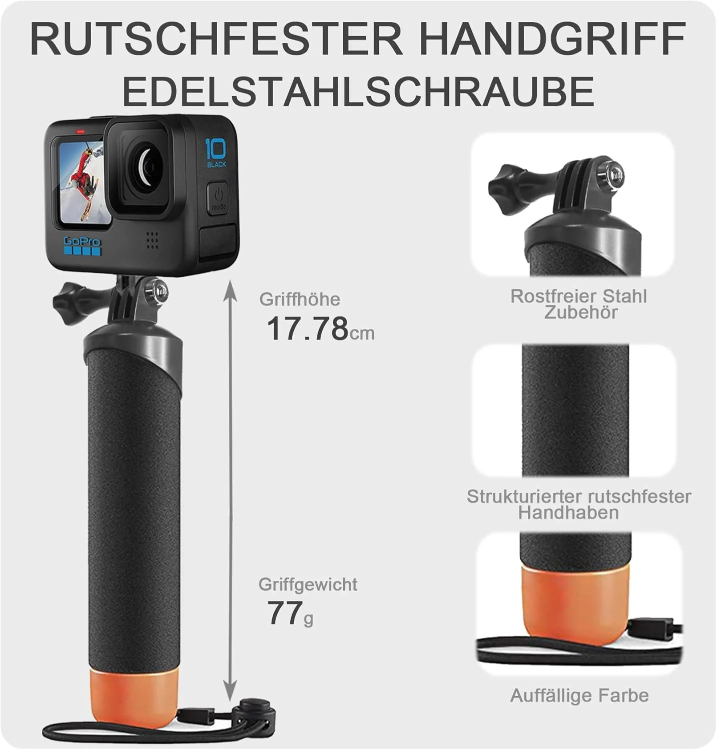 دسته شناور ضد آب FitStill Monopod برای Go Pro HERO 13/12/11/10/9/8/7/6/5/4/3 Session Max، DJI Osmo و سایر دوربین های اکشن. میله سلفی غواصی زیر آب