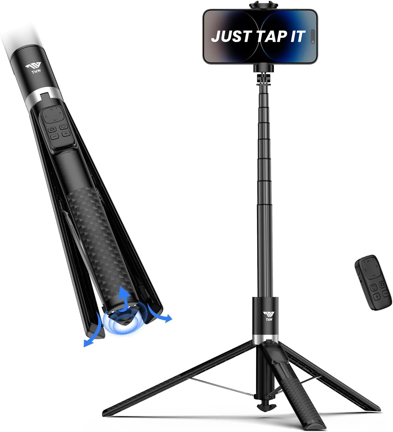 سه پایه 180 سانتی متری TNW با باز شدن خودکار برای آیفون، پایه تلفن اتوماتیک PP1 با ریموت چند منظوره مغناطیسی، پاپ استیک سلفی قابل حمل برای ولاگ، عکاسی، ضبط ویدیو
