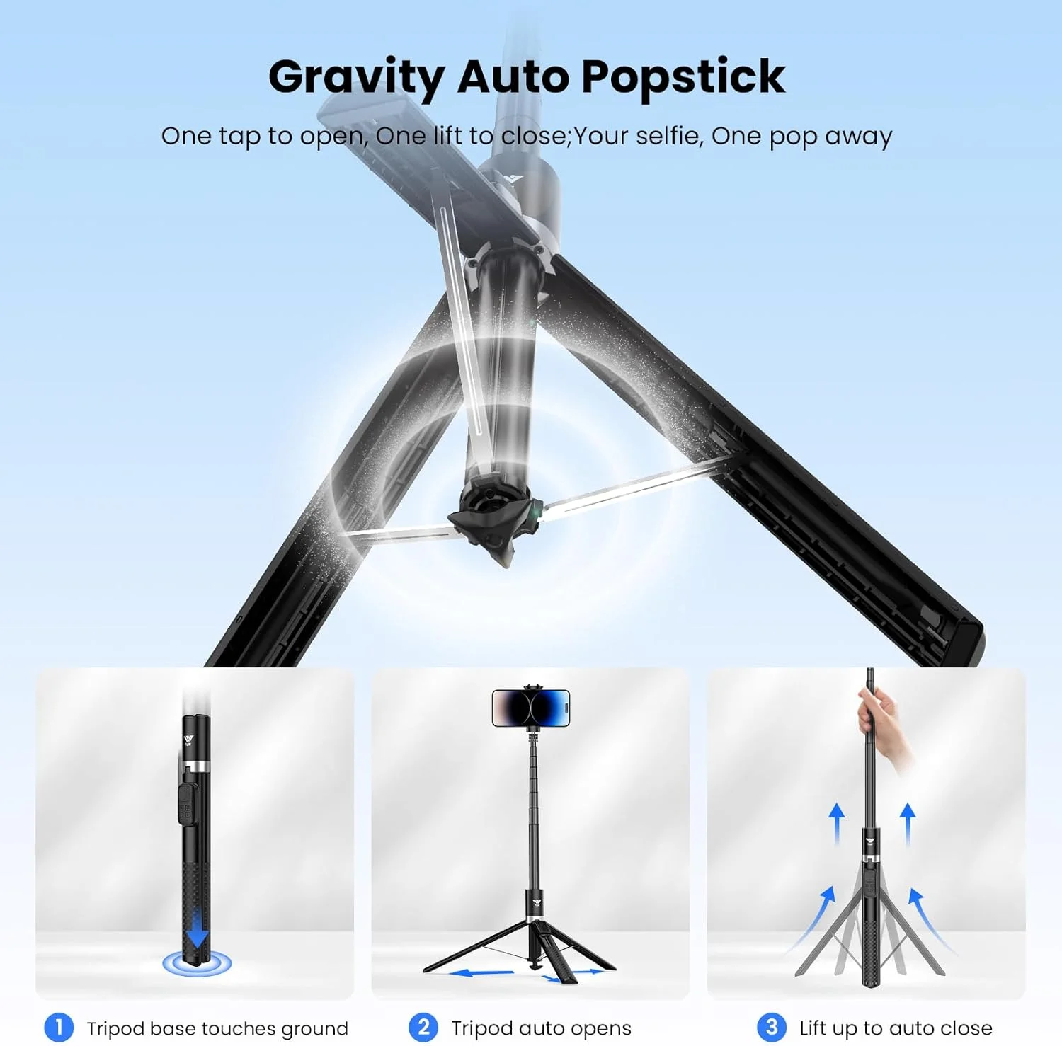 سه پایه 180 سانتی متری TNW با باز شدن خودکار برای آیفون، پایه تلفن اتوماتیک PP1 با ریموت چند منظوره مغناطیسی، پاپ استیک سلفی قابل حمل برای ولاگ، عکاسی، ضبط ویدیو