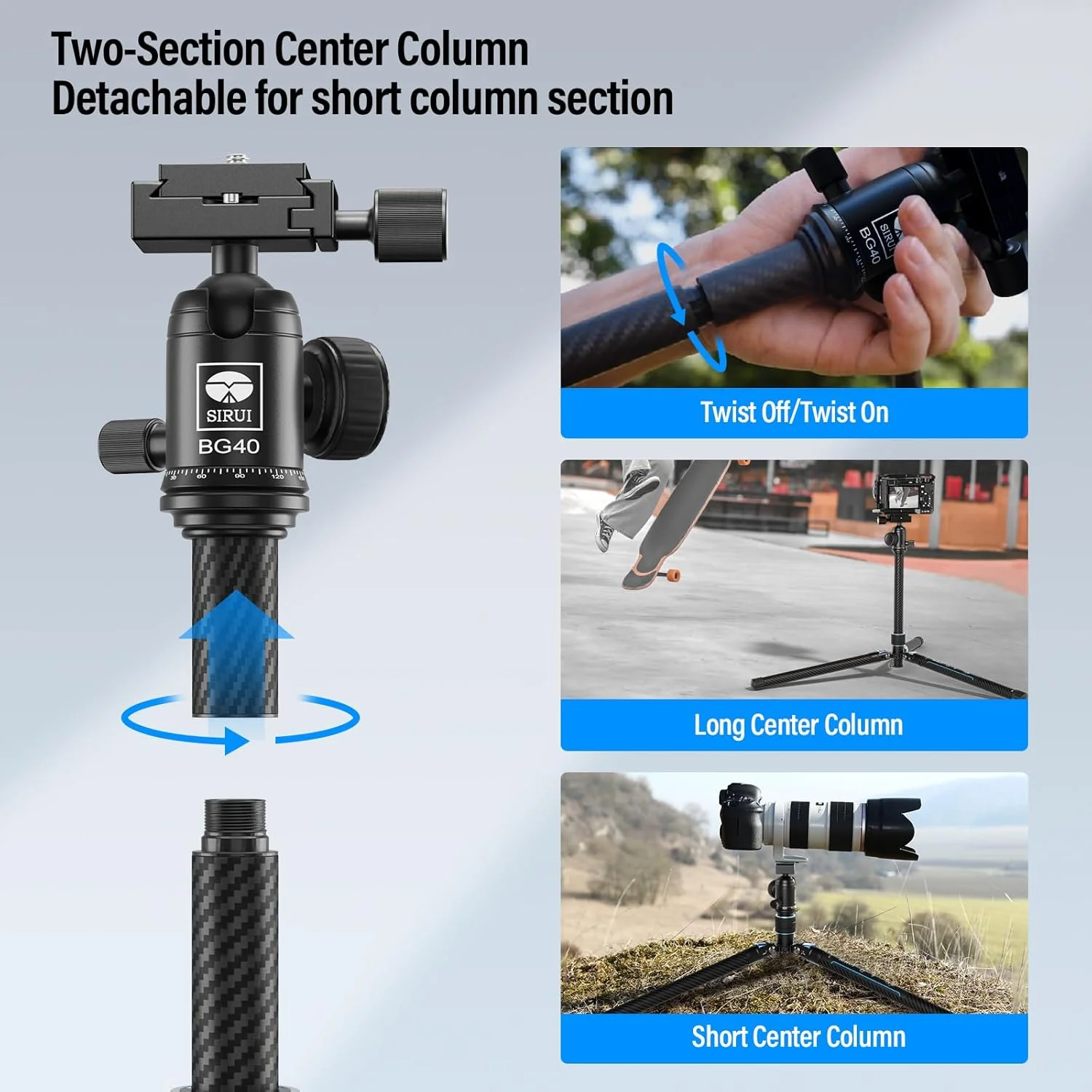 سه پایه فیبر کربنی 60 اینچی SIRUI برای دوربین با هد توپی پانوراما 360 درجه، صفحه QR Arca، سه پایه مسافرتی سبک وزن و جمع و جور 2.1 پوندی برای دوربین فیلمبرداری DSLR، حداکثر بار 10 کیلوگرم، Traveler X-III
