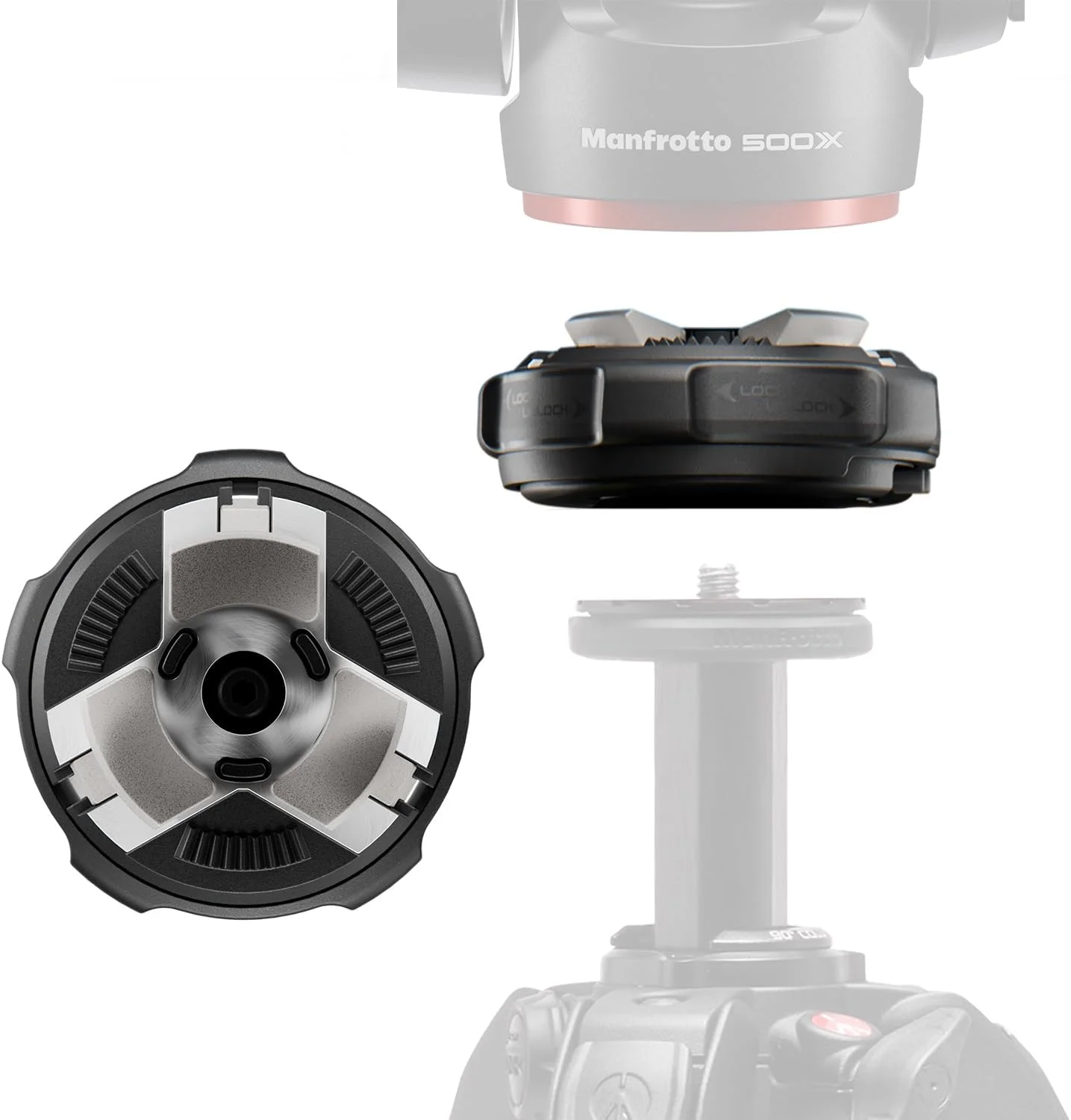 پایه مانفروتو XCHANGE، مانت رهاسازی سریع، رزوه یونیورسال 3/8 اینچ، تحمل وزن تا 20 کیلوگرم، سازگار با صفحه XCHANGE و هد مانفروتو XCHANGE، برای تجهیزات عکس و فیلم