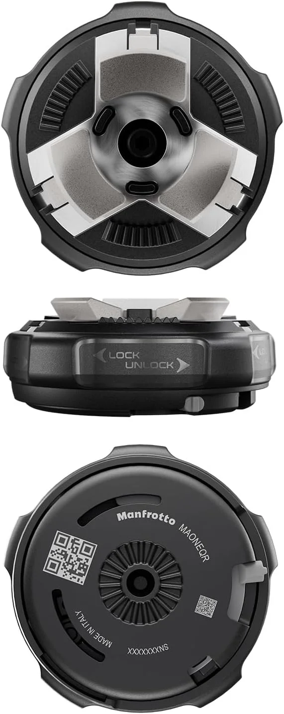 پایه مانفروتو XCHANGE، مانت رهاسازی سریع، رزوه یونیورسال 3/8 اینچ، تحمل وزن تا 20 کیلوگرم، سازگار با صفحه XCHANGE و هد مانفروتو XCHANGE، برای تجهیزات عکس و فیلم