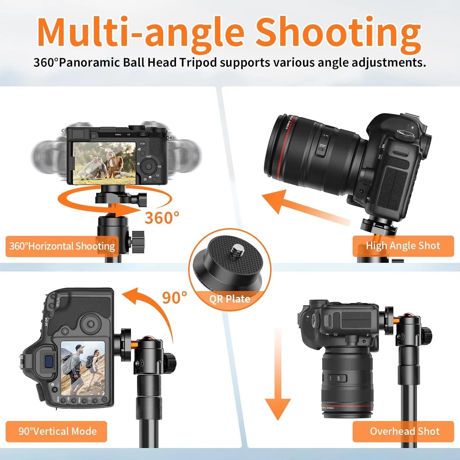 سه پایه دوربین XXZU با ارتفاع 180 سانتی متر، پایه دوربین DSLR سبک وزن، سه پایه مسافرتی آلومینیومی قابل حمل با سر توپی 360 درجه و پیچ 1/4 اینچی برای دوربین های DSLR/دوربین های دیجیتال/تلفن های هوشمند/رینگ لایت