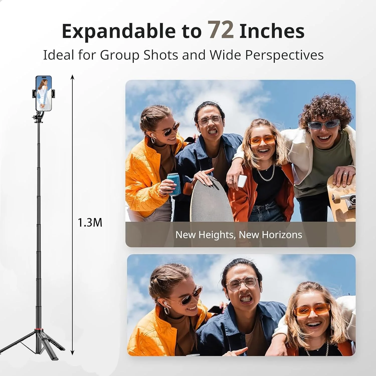 پایه سه پایه سلفی استیک با نور: پایه سه پایه تلفن هوشمند قابل حمل 51 اینچی - با نور و کنترل از راه دور - سه پایه برای سلفی/پخش زنده/ضبط ویدیو/مسافرت (مشکی)