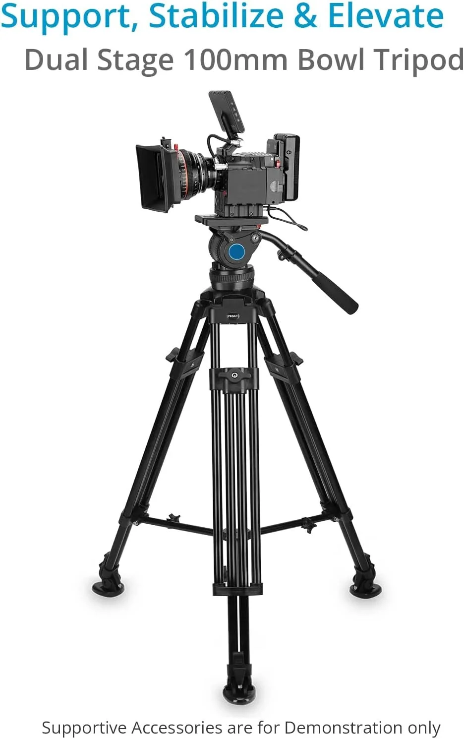 پایه سه پایه کاسه ای 100 میلی متری Proaim با کفشک های لاستیکی. ظرفیت بار تا 80 کیلوگرم برای دوربین های DSLR، اسلایدر، هد سیال و جرثقیل بازویی (P-TP-100-B)