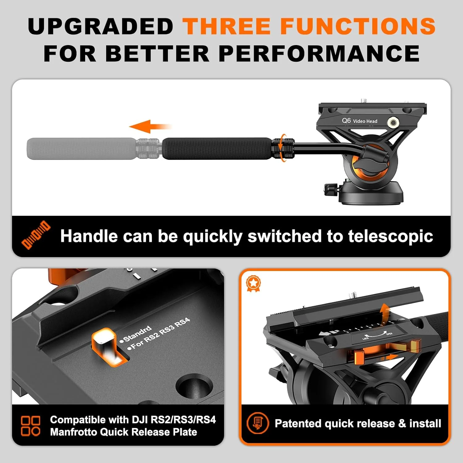 تک پایه با پایه، تک پایه سه پایه دوربین حرفه ای 73.2 اینچی، با هد سیال Q6 جدید برای DJI RS4 Manfrotto، تک پایه ویدیویی مسافرتی آلومینیومی قابل حمل با پایه سه پایه جداشدنی، حداکثر بار 10 کیلوگرم