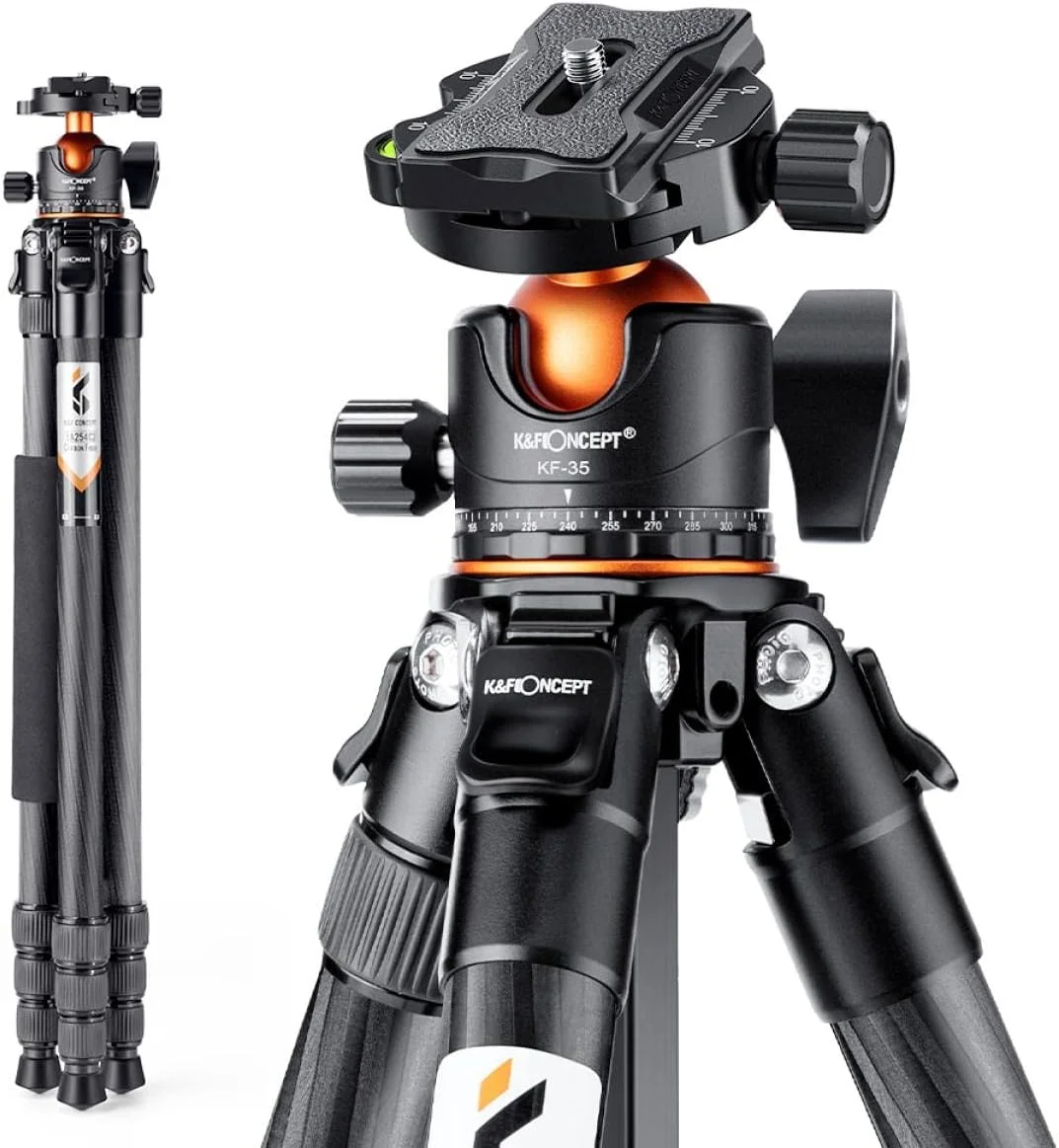 سه پایه و تک پایه فیبر کربنی دوربین K&F Concept مدل SA254C2 | حداکثر ارتفاع 177 سانتی متر | حداکثر تحمل وزن 15 کیلوگرم | وزن سه پایه 1.39 کیلوگرم | برای دوربین های DSLR، بدون آینه و فیلمبرداری (مدل A254C4+BH-35L)