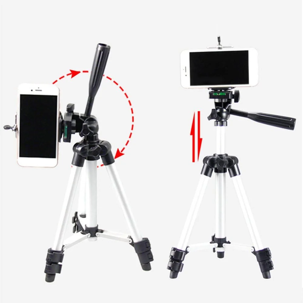 سه پایه آلومینیومی قابل حمل با نگهدارنده تلفن (JF-3110, 28-65cm, نقره ای/مشکی)