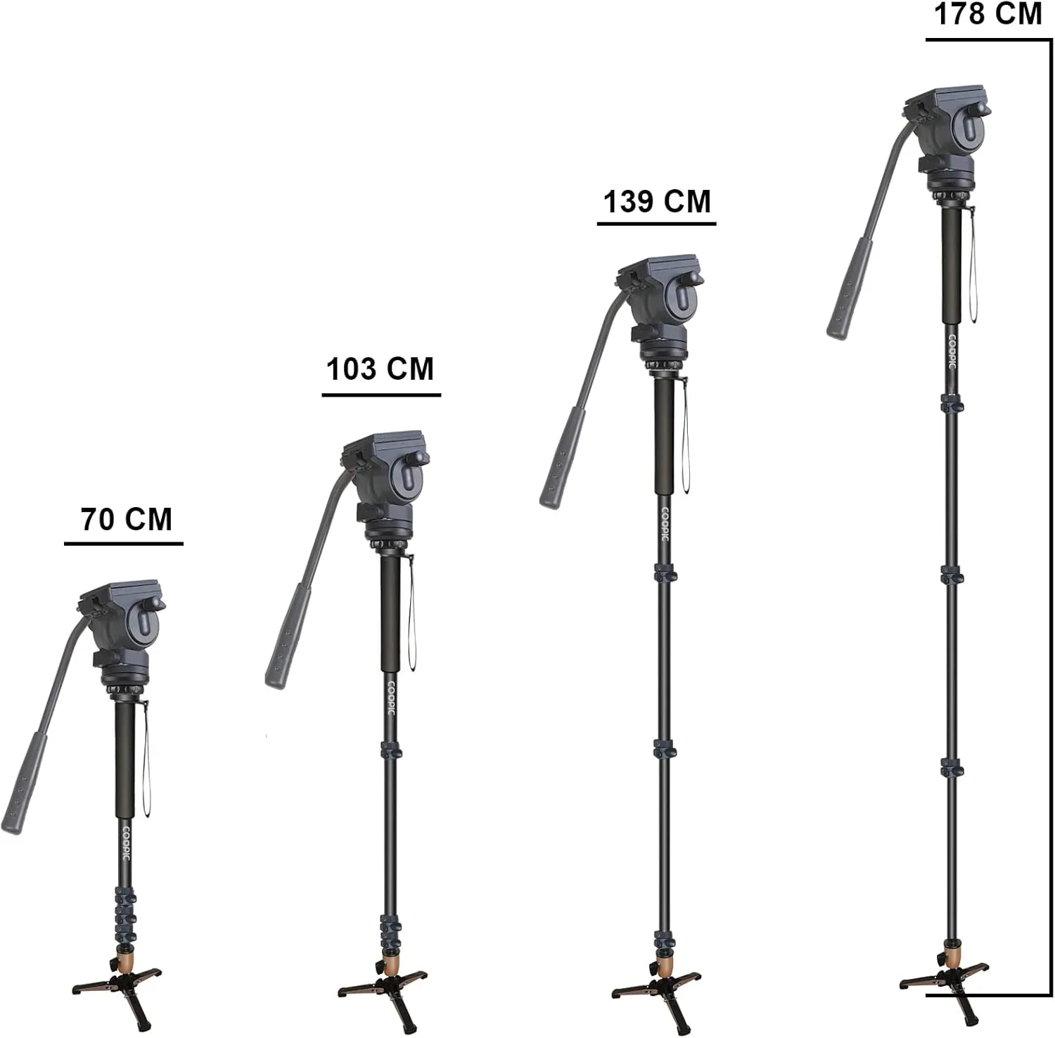 تک پایه فیلمبرداری حرفه ای CP-VM10 با حداکثر ارتفاع 178 سانتی متر، هد مایع پن تیلت، بند مچی و کیف حمل برای دوربین های فیلمبرداری DSLR