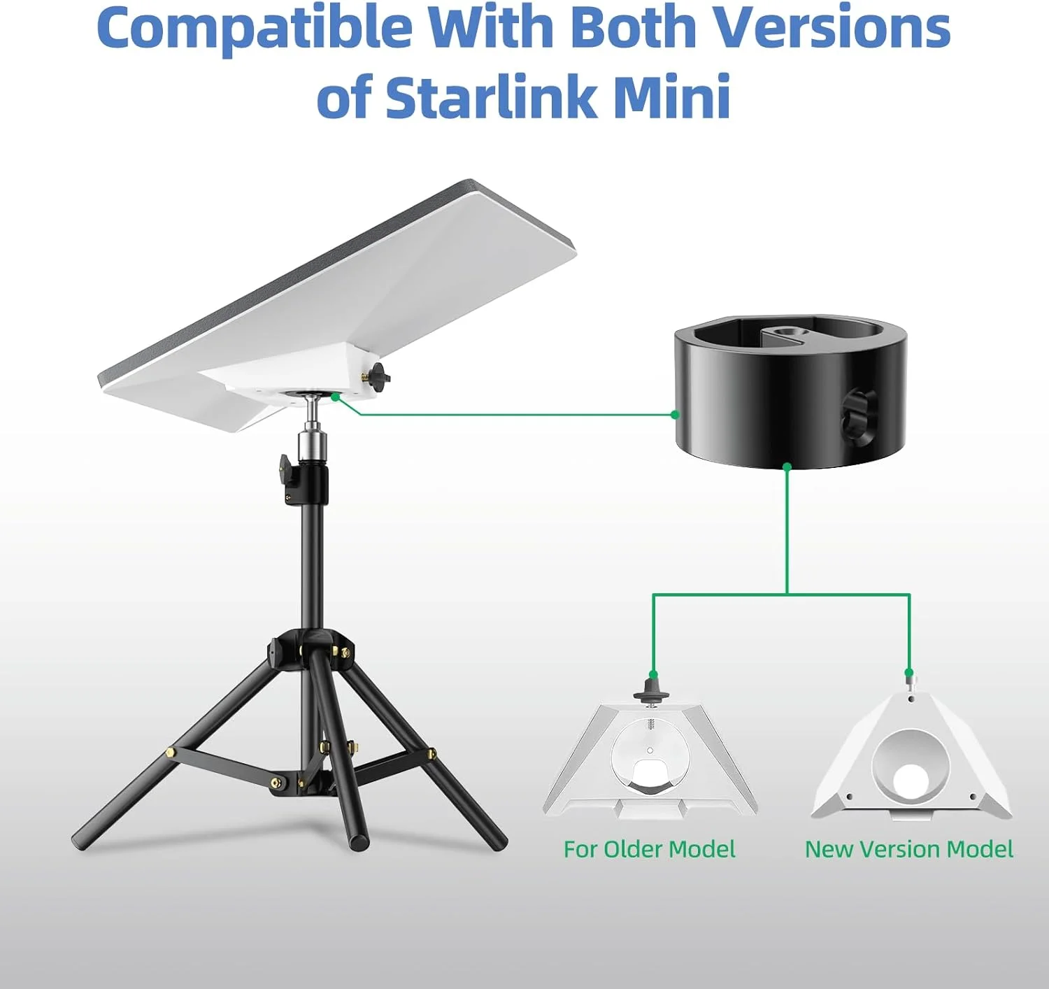 سه پایه کوچک استارلینک با آداپتور (مناسب نسخه های جدید و قدیمی 2025)، پایه سه پایه قابل تنظیم برای دیش کوچک استارلینک، کیت نصب پایه قابل حمل برای لوازم جانبی کوچک استار لینک برای کمپینگ در فضای باز، RV