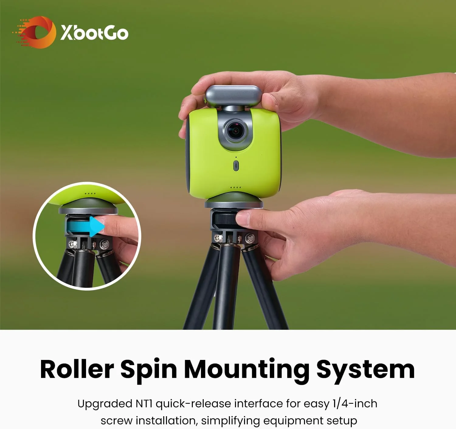 سه پایه XbotGo مدل Update T1، ارتفاع 1.15 متر، تحمل وزن 3 کیلوگرم، آلومینیومی سبک، سازگار با گیمبال ورزشی XbotGo Chameleon، دارای مانت رهاسازی سریع اضافی، نصب آسان، قابل حمل