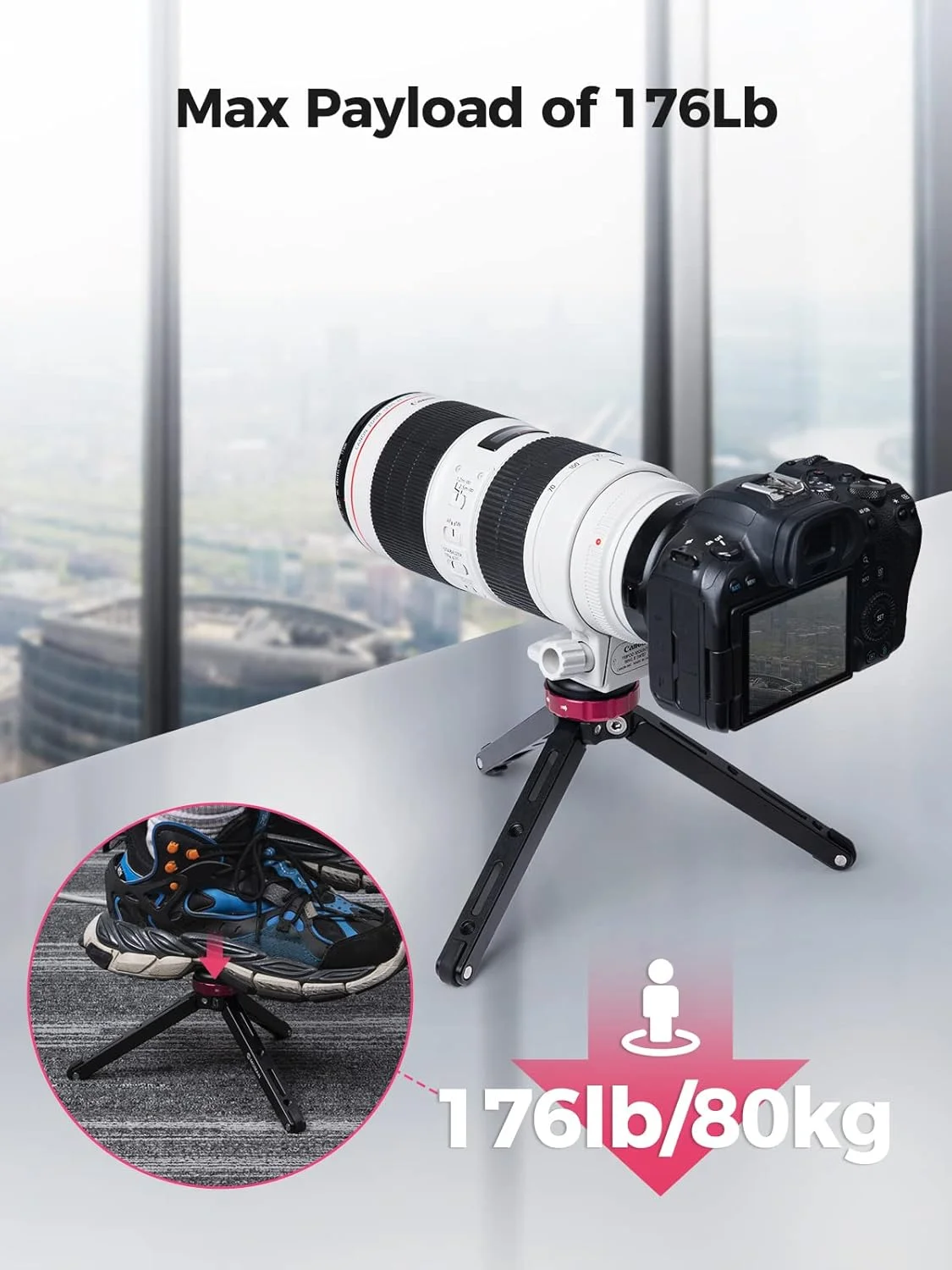 سه پایه کوچک مومان مدل TR01، سه پایه رومیزی کوچک دوربین، آلومینیوم CNC، اتصال پیچ 1/4 3/8، حداکثر تحمل وزن 80 کیلوگرم برای دوربین های DSLR کانن، سونی، نیکون، پاناسونیک، تلفن هوشمند، گیمبال، مشکی قرمز