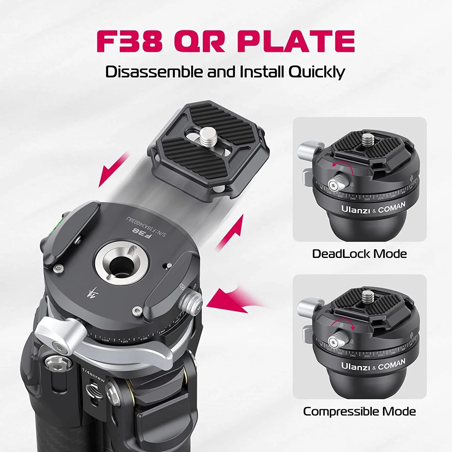 سه پایه فیبر کربنی مسافرتی Ulanzi & COMAN Zero F38 با رهاسازی سریع | هد توپی پانوراما | طول نگهداری 42 سانتی متر | ارتفاع 15.3-159 سانتی متر | ظرفیت بار 18 کیلوگرم | + ستون مرکزی ویدیویی اضافی | 1.1 کیلوگرم
