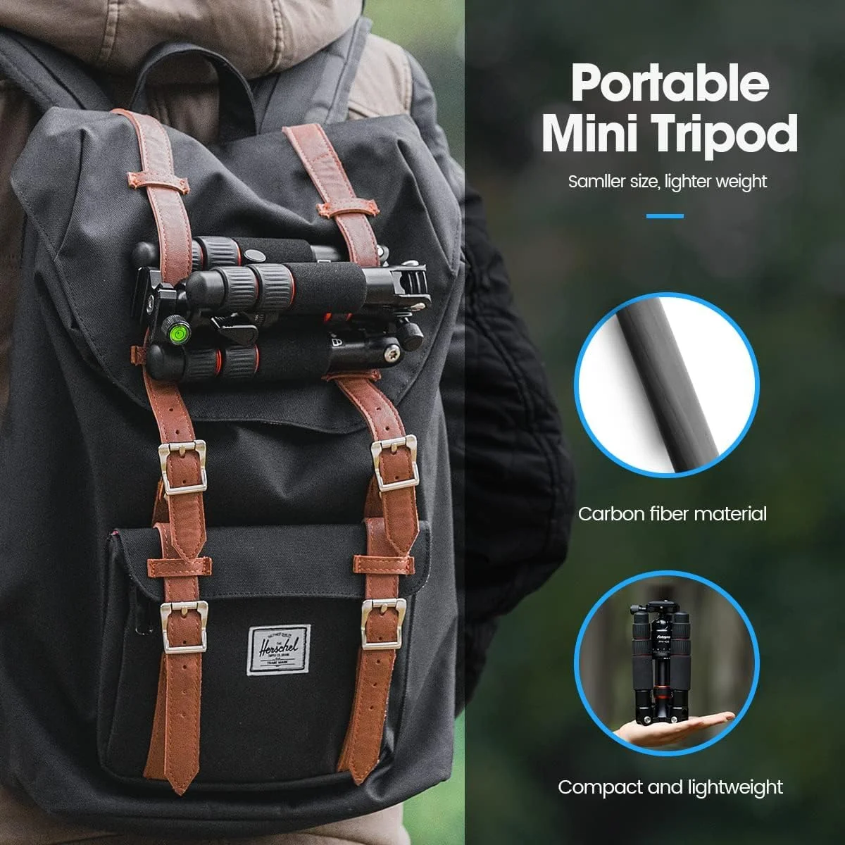 سه پایه کوچک فیبر کربنی Fotopro با تک پایه تاشو، حداقل اندازه 17.5 سانتی متر، سبک وزن، قابل حمل، سه پایه کوچک دوربین فیبر کربنی با سر توپی 360 درجه برای DSLR Canon Nikon، حداکثر بار تا 12 کیلوگرم