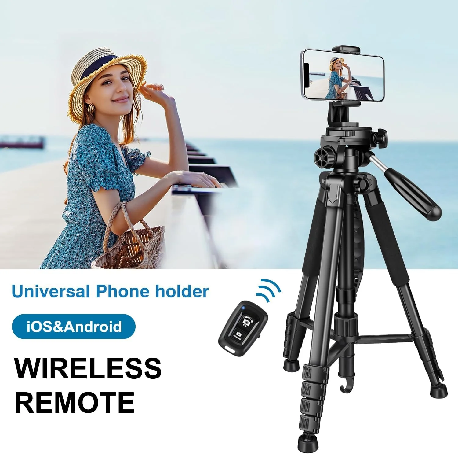 پایه دوربین سه پایه AccLoo با ارتفاع 168 سانتی متر، سه پایه تلفن با قابلیت عکسبرداری پانوراما 360 درجه با ریموت کنترل بی سیم، سه پایه آلومینیومی با کیف حمل، مناسب برای دوربین های DSLR / پروژکتور / تلسکوپ های دیدبانی / تلفن های هوشمند - مشکی