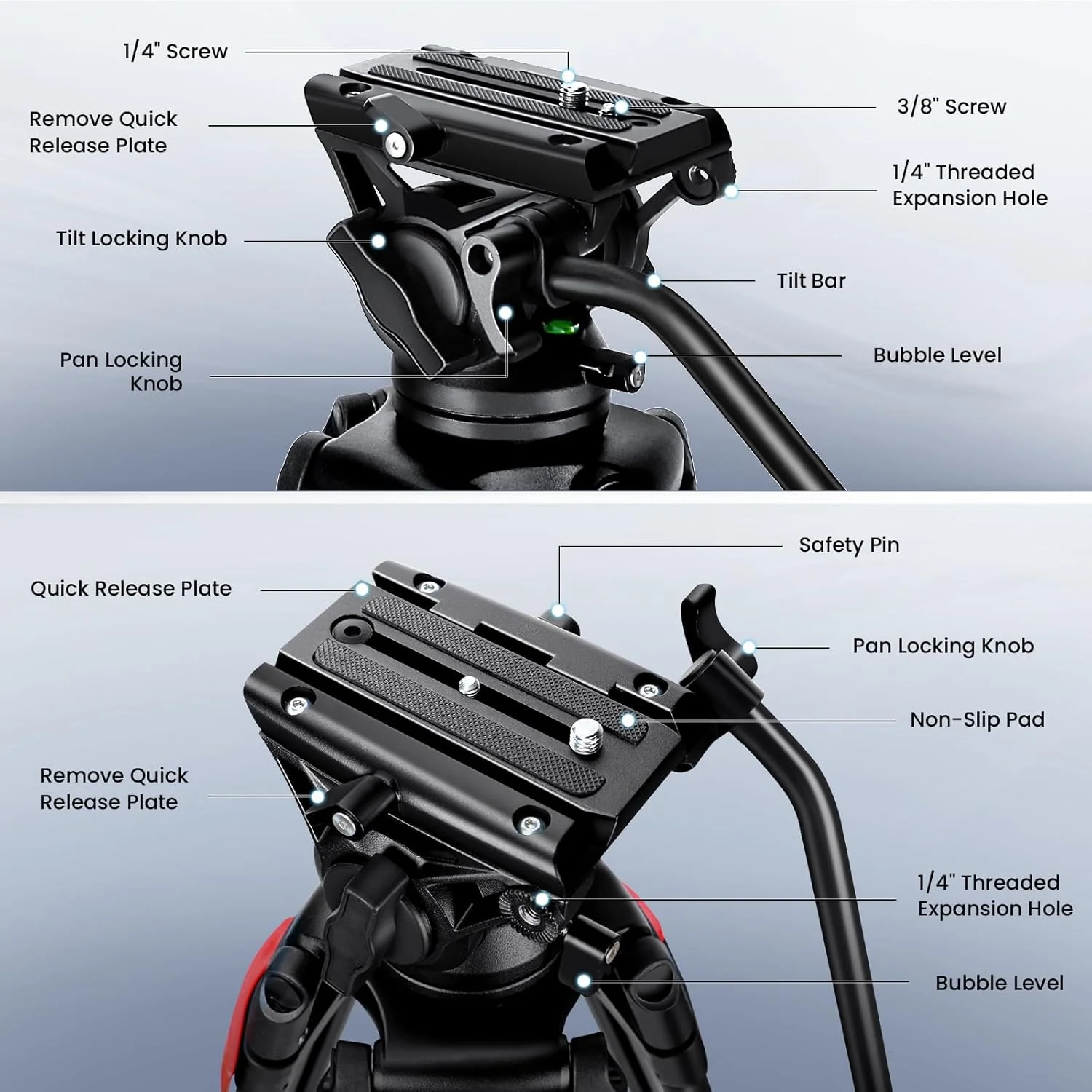 سه پایه فیلمبرداری 210 سانتی متری MACTREM، سه پایه سنگین با سر سیال 360 درجه، سه پایه بلند آلومینیومی حرفه ای سازگار با دوربین های DSLR کانن نیکون سونی، دوربین فیلمبرداری، تلسکوپ، دوربین دوچشمی (تحمل وزن 15 کیلوگرم)