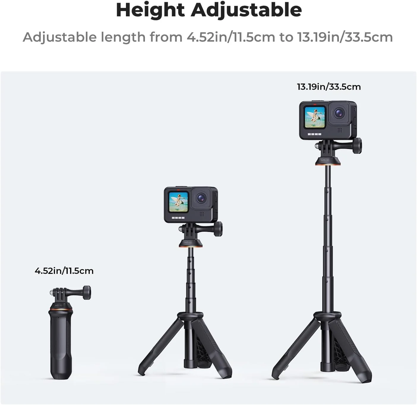 مونوپاد و سه پایه کوچک دوربین ورزشی K&F Concept، طول 33.5 سانتی متر، سازگار با GoPro Hero 13/12/11/10/9/8/Max، DJI Osmo Action 5/4/3/2/1، Insta360 One R/RS و سایر دوربین های ورزشی