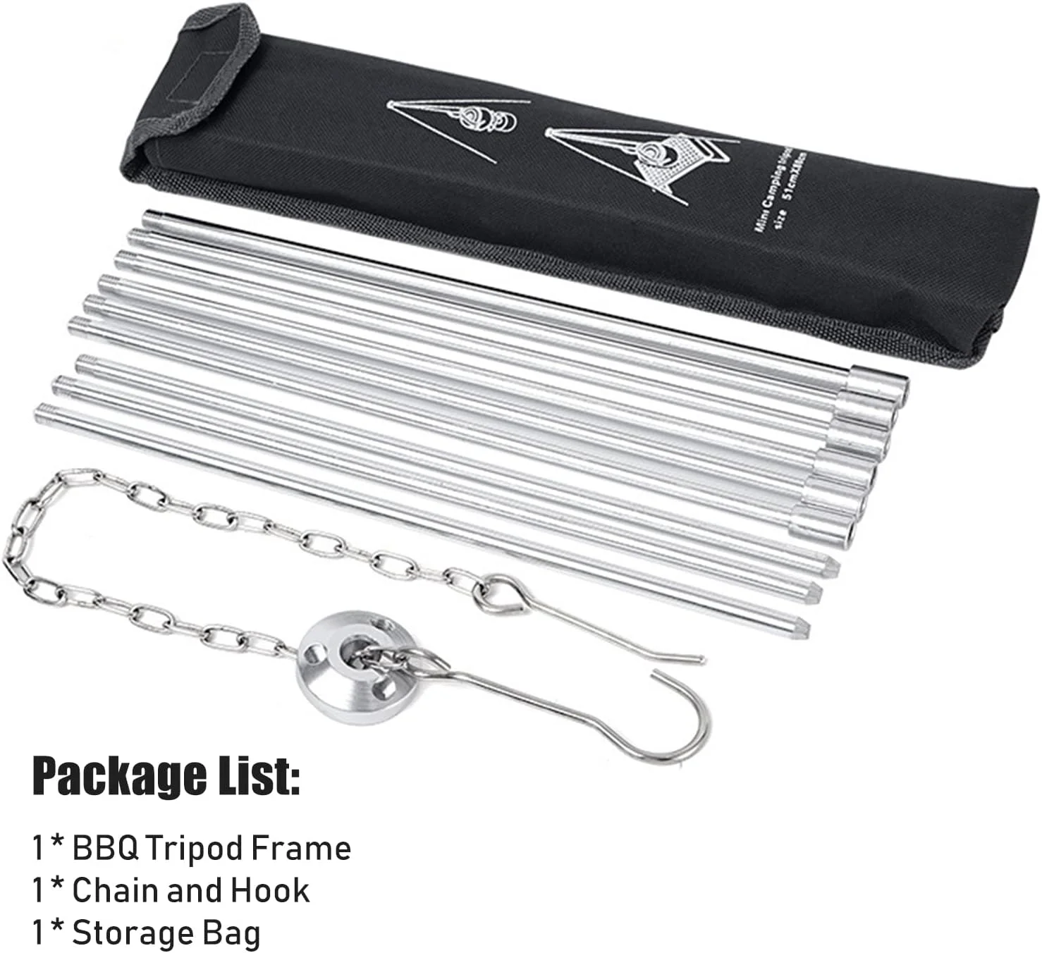 سه پایه آتشدان فاجیا، سه پایه باربیکیو با زنجیر، قلاب و کیف نگهداری، سه پایه کمپینگ با ارتفاع قابل تنظیم برای مسافرت، پیاده روی، پیک نیک و باربیکیو