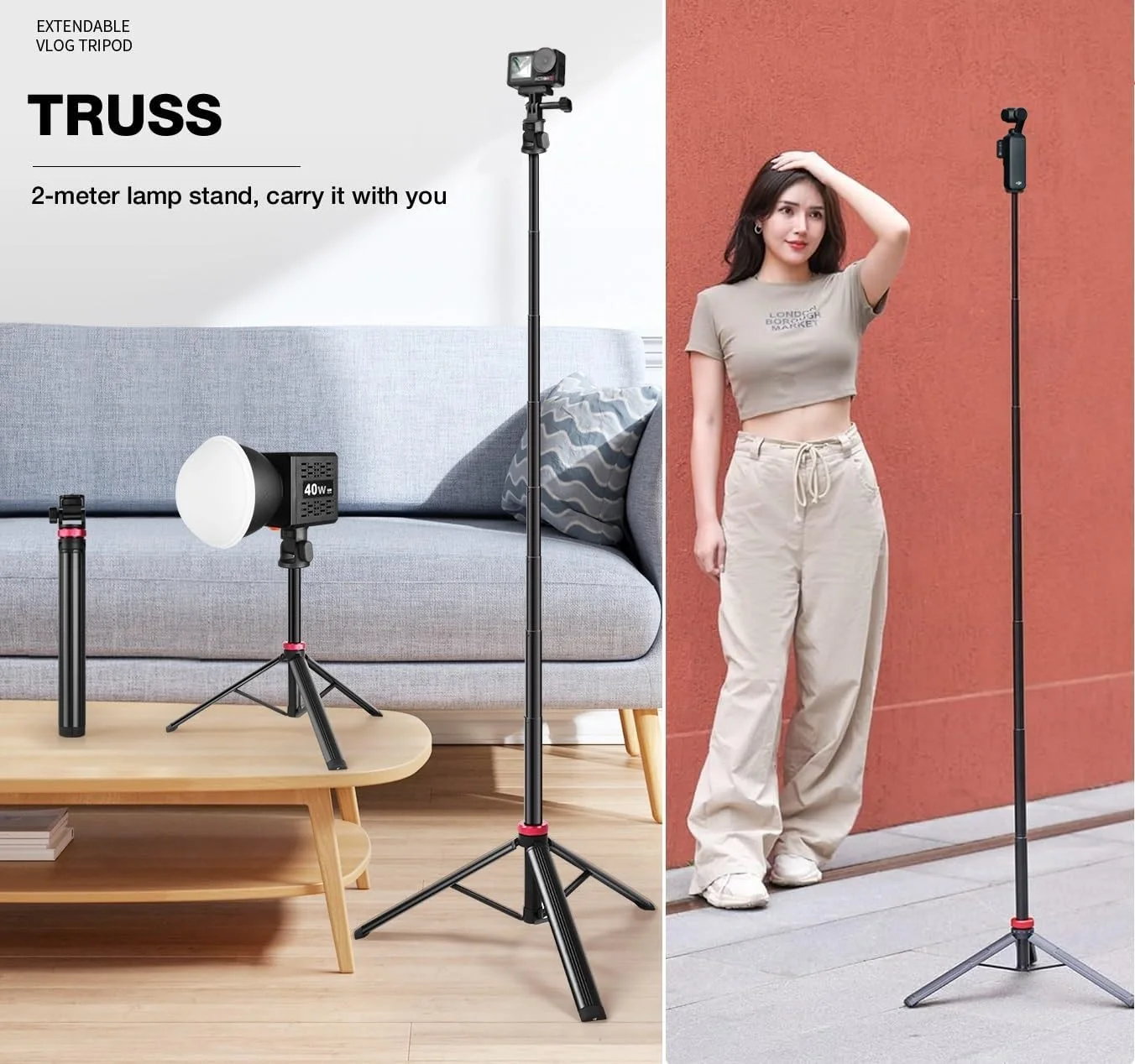 پایه نگهدارنده سه پایه زمینی 81 اینچی Osmo-Mobile برای DJI Osmo Mobile SE 7P 7 6 5 4 / Osmo-Pocket 3 2 1 / Osmo Action 5 pro 4 3 2 1