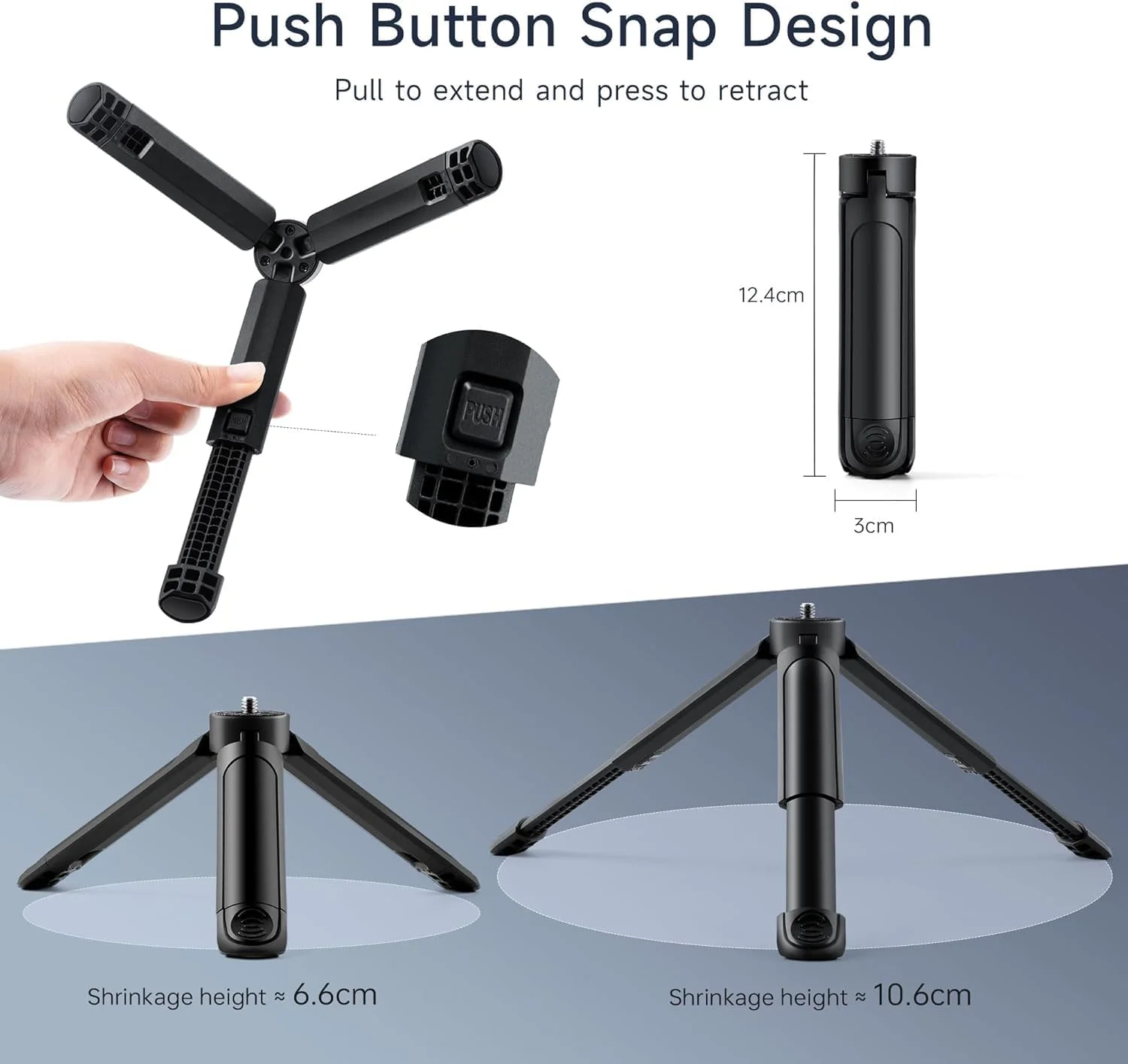 مینی سه پایه 12.4 سانتیمتری، پایه رومیزی جمع و جور با پیچ 1/4 اینچی، ارتفاع قابل تنظیم 6.6-10.6 سانتیمتر برای دوربین، گیمبال استابلایزر، اسمو موبایل، ویمبل 2، تلفن هوشمند، چراغهای LED، با پایههای لاستیکی ضد لغزش مینی سه پایه 12.4 سانتیمتری، پایه رومیزی جمع و جور با پیچ 1/4 اینچی، ارتفاع قابل تنظیم 6.6-10.6 سانتیمتر برای دوربین، گیمبال استابلایزر، اسمو موبایل، ویمبل 2، تلفن هوشمند، چراغهای LED، با پایههای لاستیکی ضد لغزش