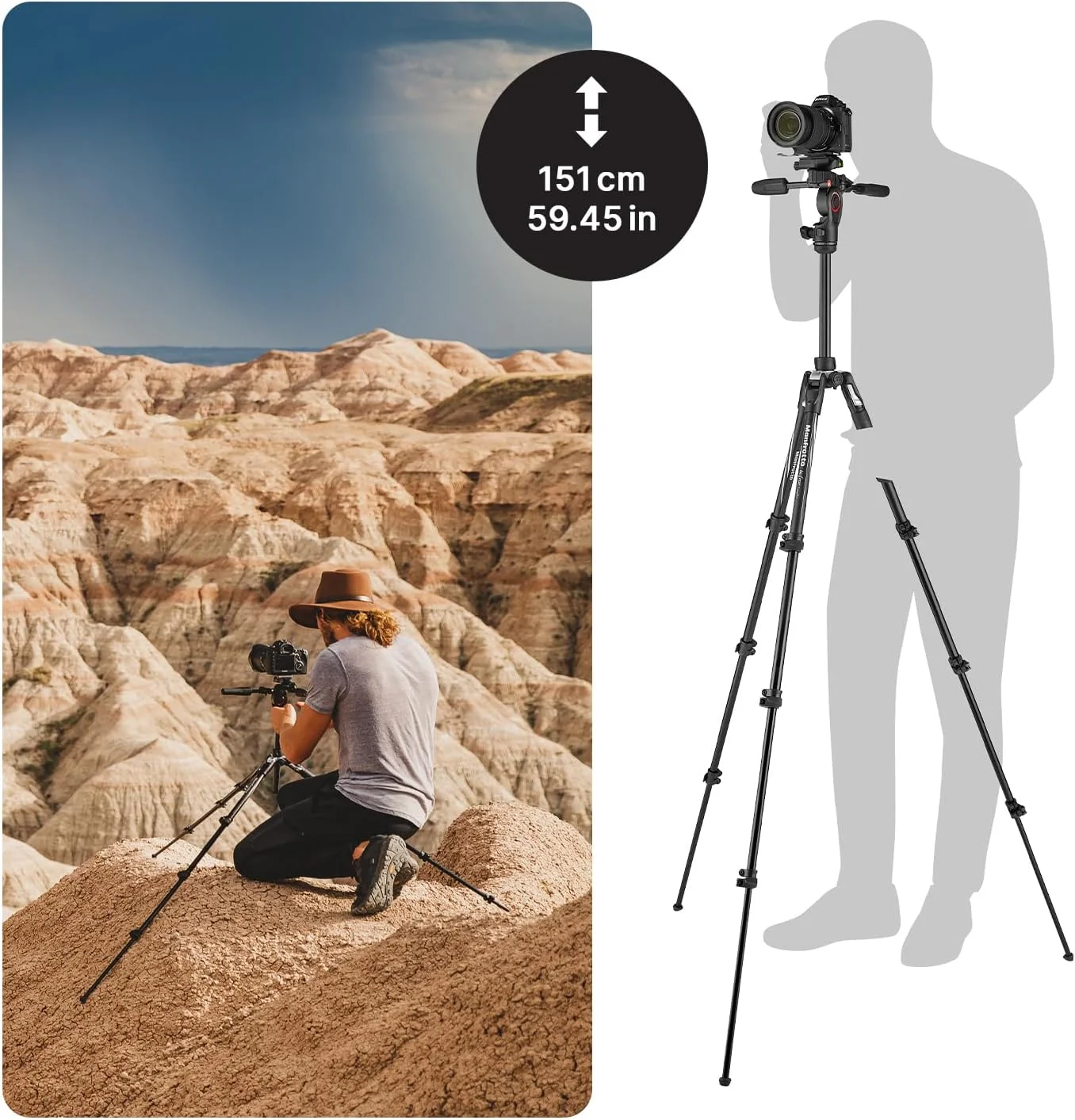 سه پایه دوربین مسافرتی آلومینیومی Manfrotto Befree 3-Way Live Advanced، قفل اهرمی، با هد سیال 3 طرفه، برای عکس و فیلم، تجهیزات ولاگ، با کیف حمل MKBFRLA4BK-3W