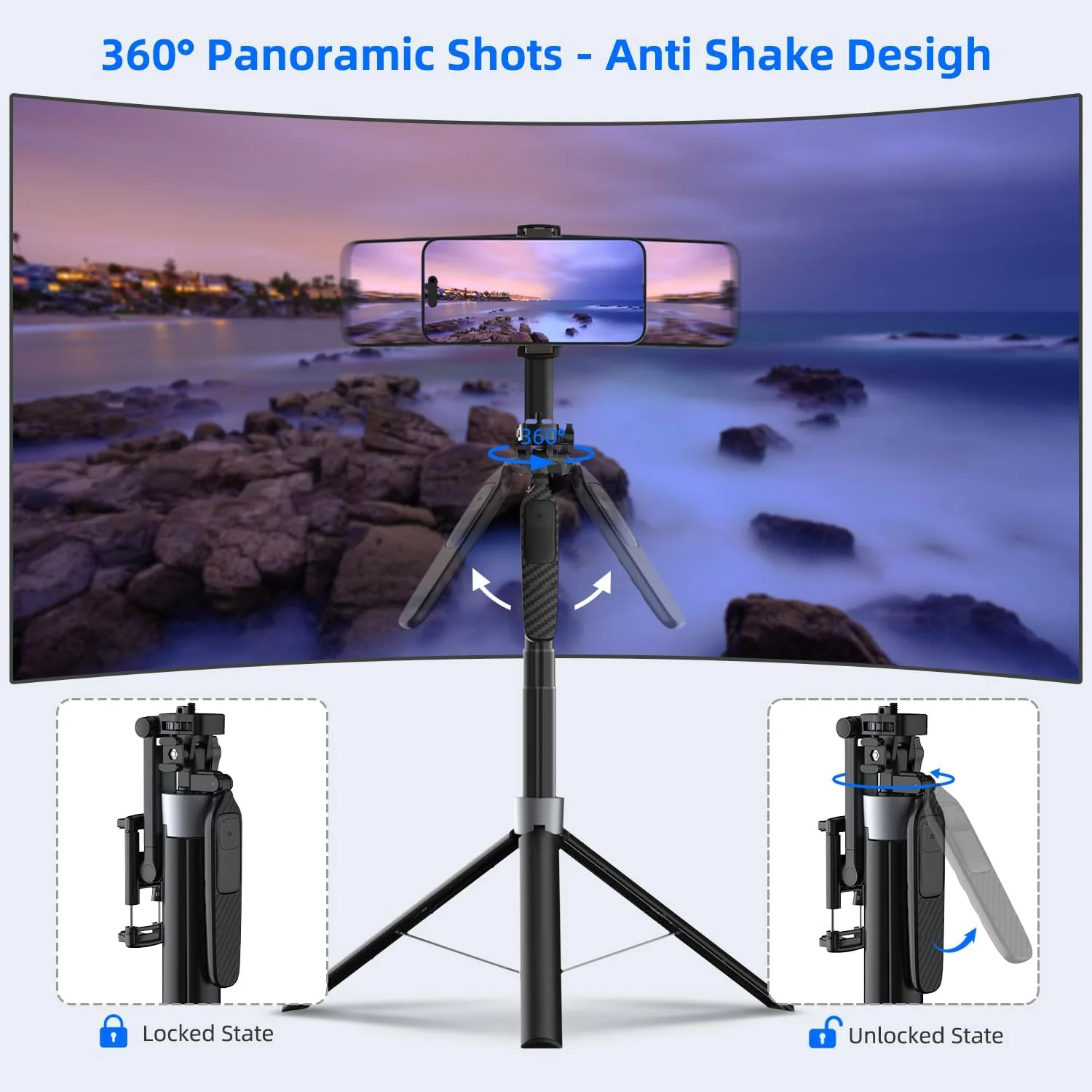 مونوپاد سه پایه سلفی اتوماتیک 71 اینچی با دسته چرخان 360 درجه و پیچ 1/4 اینچی برای دوربین و نگهدارنده انعطاف پذیر، پایه سلفی آلومینیومی سنگین و پایدار فوق العاده بلند برای وبلاگ نویسی و مسافرت با موبایل (مشکی)
