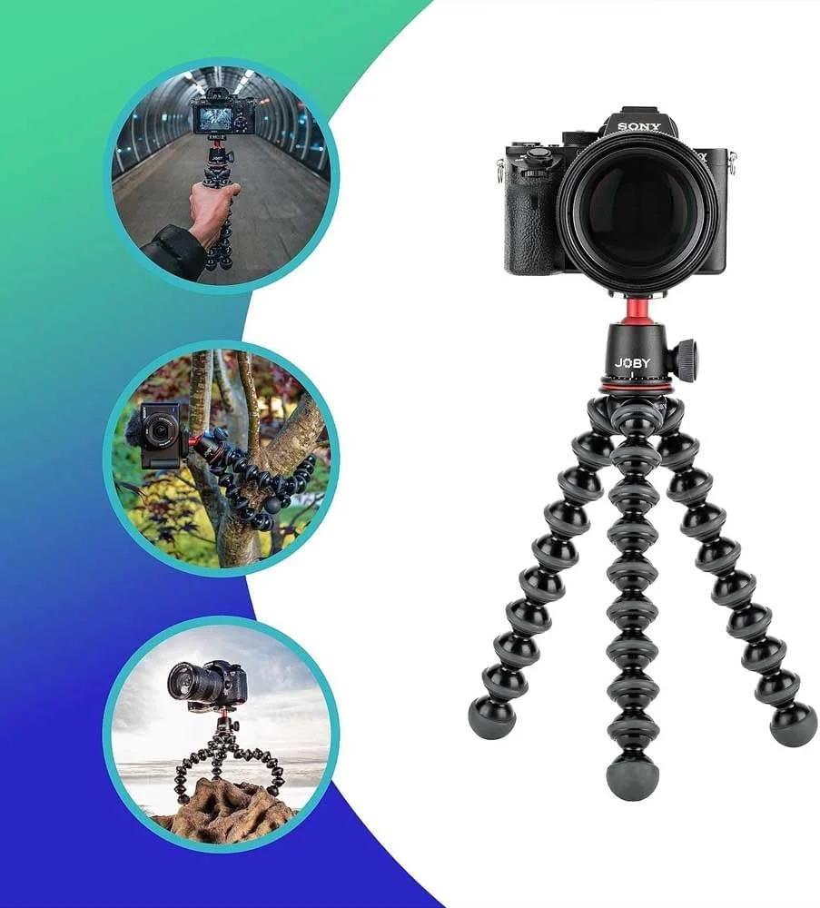 کیت JOBY GorillaPod 3K، پایه سه پایه جمع و جور و هد توپی برای دوربین ها، کیت سه پایه مسافرتی، نگهدارنده دستگاه ها تا 3 کیلوگرم، JB91507-BWW، ساخت ایتالیا، مشکی/ذغالی