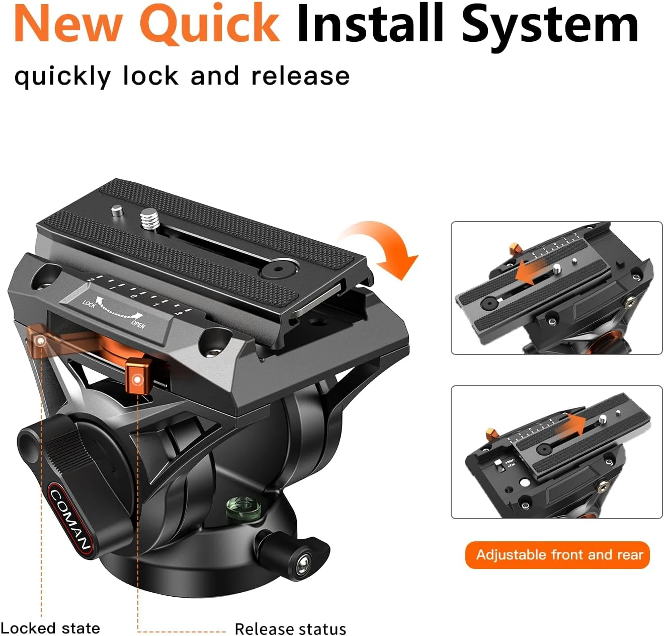 سه پایه فیلمبرداری حرفه ای کومان DV1000 آلومینیومی دو لوله ای سنگین 186 سانتی متری با هد سیال هیدرولیک 360 درجه با اسپریدر میانی