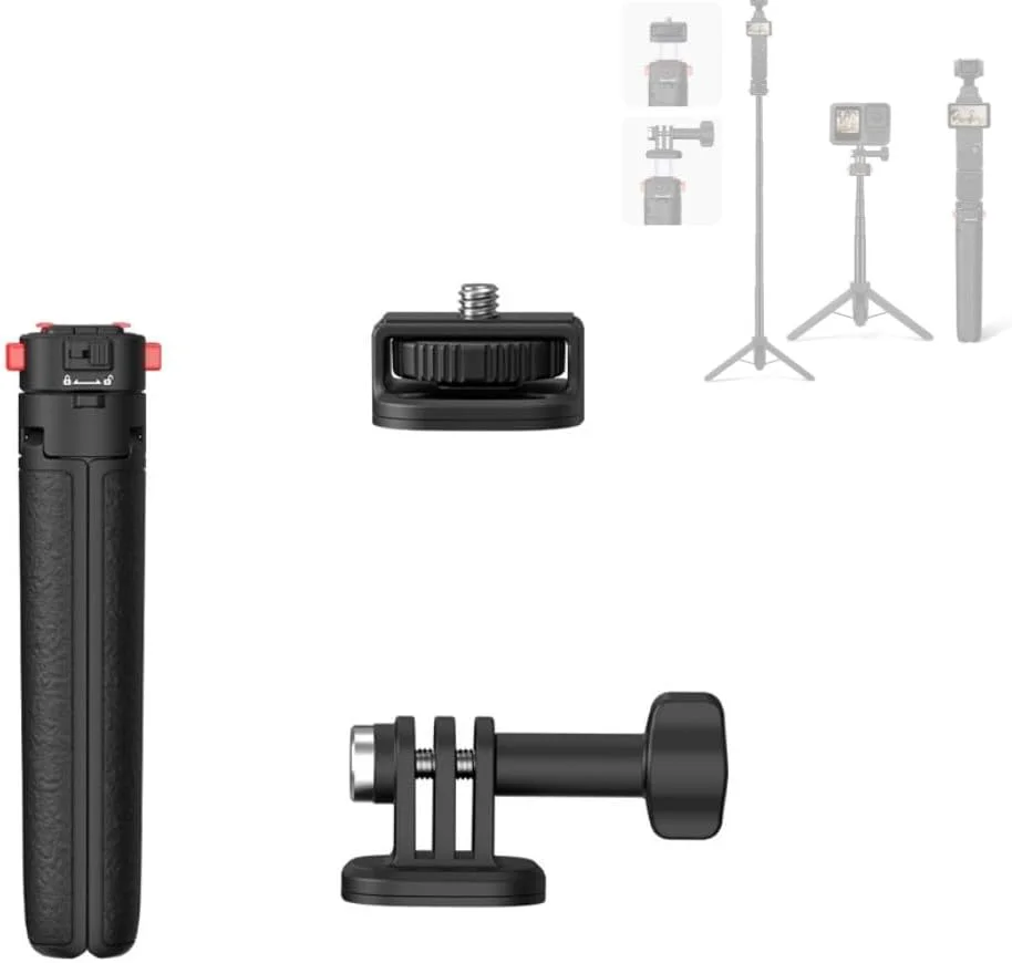 سه پایه Osmo Pocket 3 برای دوربین اکشن، سه پایه رومیزی کوچک قابل گسترش، مونوپاد سلفی دستی کوچک با پیچ 1/4 اینچی با قابلیت رهاسازی سریع، مناسب برای DJI Action 5 Pro و Insta360 X4 X5 X3