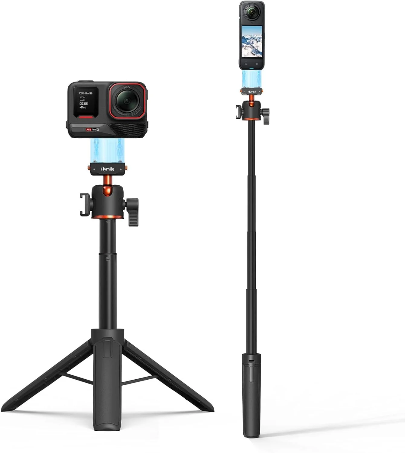 سه پایه برای Insta360 X5 ACE Pro 2، مونوپاد 53 سانتی‌متری با رهاسازی سریع، میله‌ی افزایش طول، سه پایه رومیزی کوچک قابل حمل با دسته و مانت کفشک سرد برای Insta 360 X5، ACE Pro 2، لوازم جانبی ACE