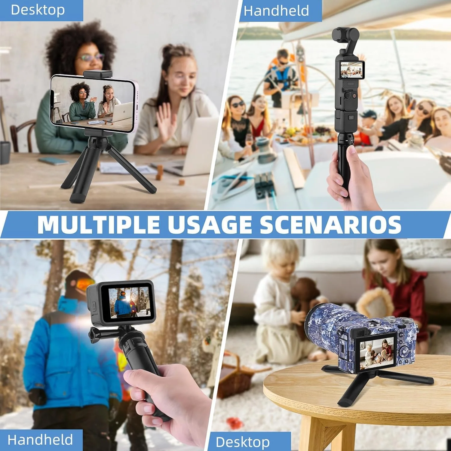 مینی سه پایه برای DJI Pocket 3/Osmo Mobile، برای GoPro 13/Insta360 X3 - پایه رومیزی و دسته نگهدارنده آلیاژ آلومینیوم با پیچ ¼ اینچ، سه پایه رومیزی جمع و جور 4.2 اینچی برای ولاگینگ (حداکثر بار 10 کیلوگرم)