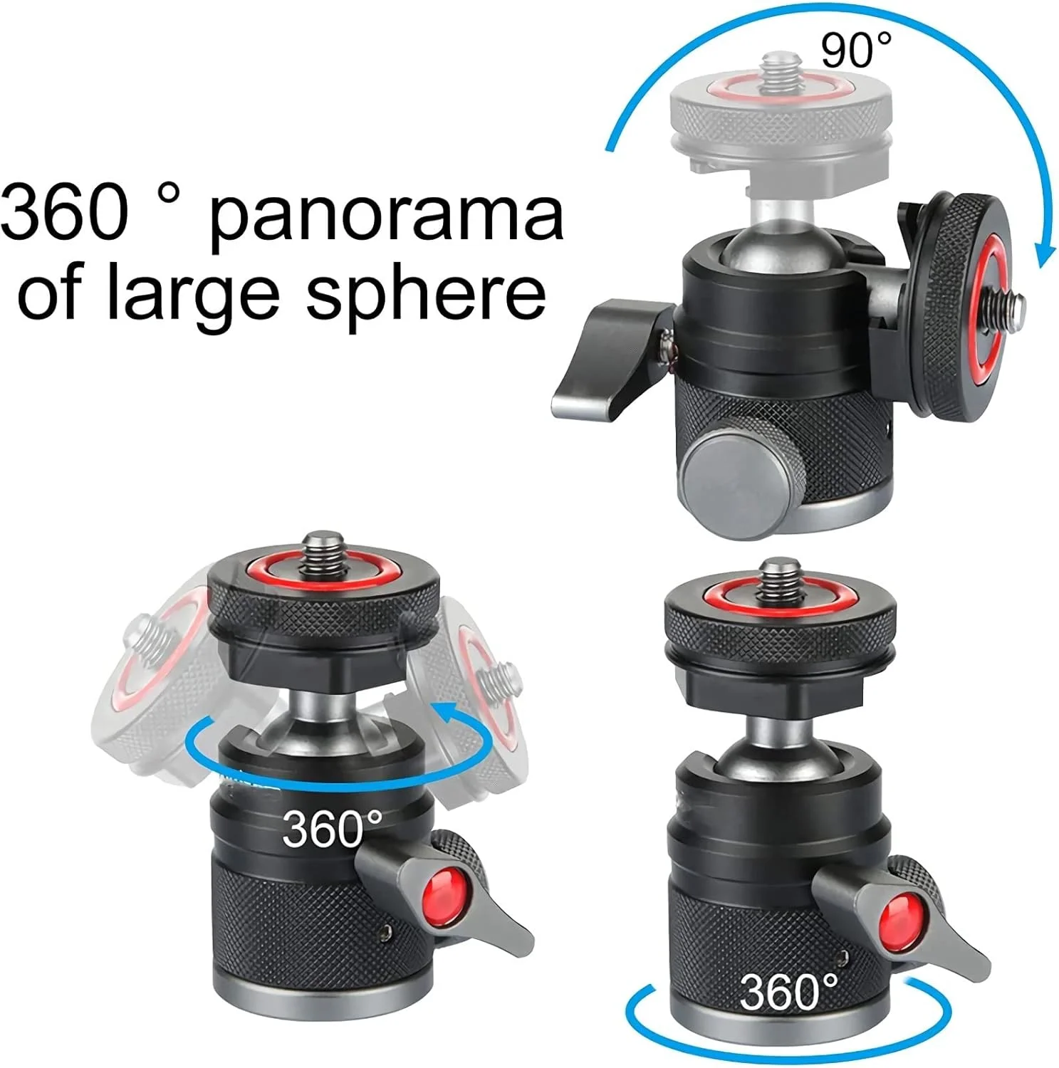 آداپتور مینی هد توپی سه پایه دوربین MAKINGTEC، هد سه پایه آلومینیومی با قابلیت چرخش 360 درجه، مانت کفشک سرد با پیچ 1/4 اینچی برای دوربین DSLR/پایه نور/تلفن همراه/تک پایه/دوربین اکشن.