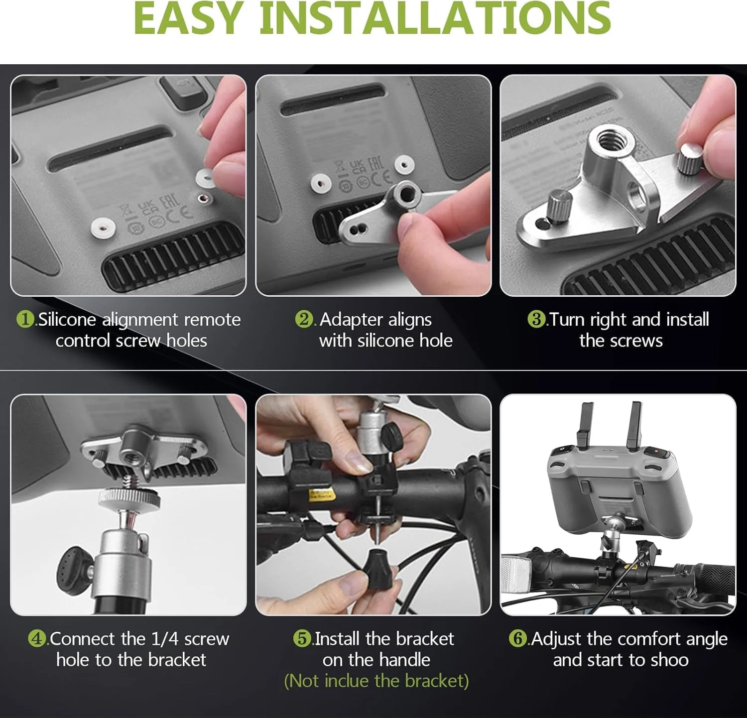 آداپتور نصب دوچرخه RC RC2 برای DJI Mini 3/Air 3/Mini 3 Pro/Mini 4 Pro، براکت سواری کنترل از راه دور Azonee با صفحه نمایش، نگهدارنده دوچرخه بادوام برای لوازم جانبی کنترل از راه دور