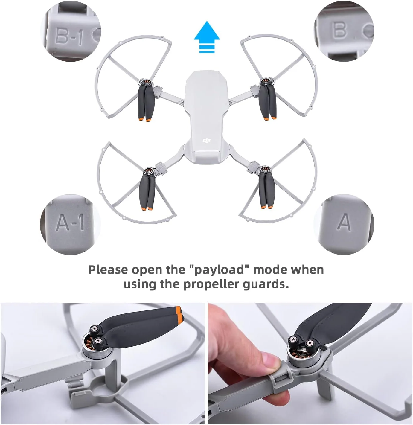 پروانه، محافظ پروانه، پایه لندینگ و نگهدارنده پروانه HeiyRC Mini 4K 2 SE، بسته 16 عددی تیغه، بسته 4 در 1 مناسب برای DJI Mavic Mini 2 SE/Mini 4K/Mini SE/Mini 2 Fly More Combo مجموعه لوازم جانبی پهپاد