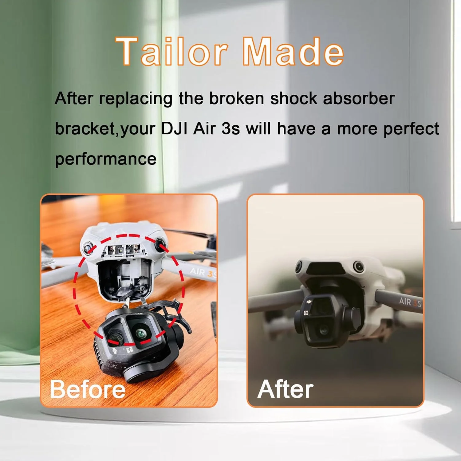 براکت جایگزین ضربه گیر گیمبال ZWLLKJGS برای DJI Air 3s، برد میرایی لرزش گیمبال، پایه ضد ضربه برای لوازم جانبی پهپاد DJI Air 3s مشکی